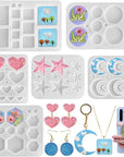 Multi-Functional Small Silicone Molds Set for Resin, Earrings Resin Molds, Hexagon round Crescent Moon Pentagram Heart Molds for Keychain Badge Reel Pendant Charm Earrings Jewelry Making