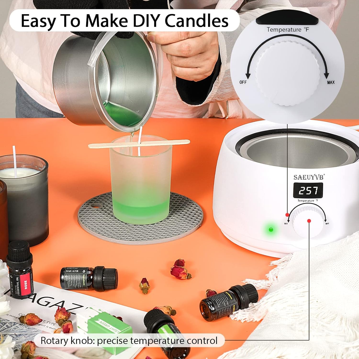 Wax Melter for Candle Making,Candle Melting Pot,Candle Wax Melter,Multifunctional Wax Melting Tool with LED Temperature Display （White）