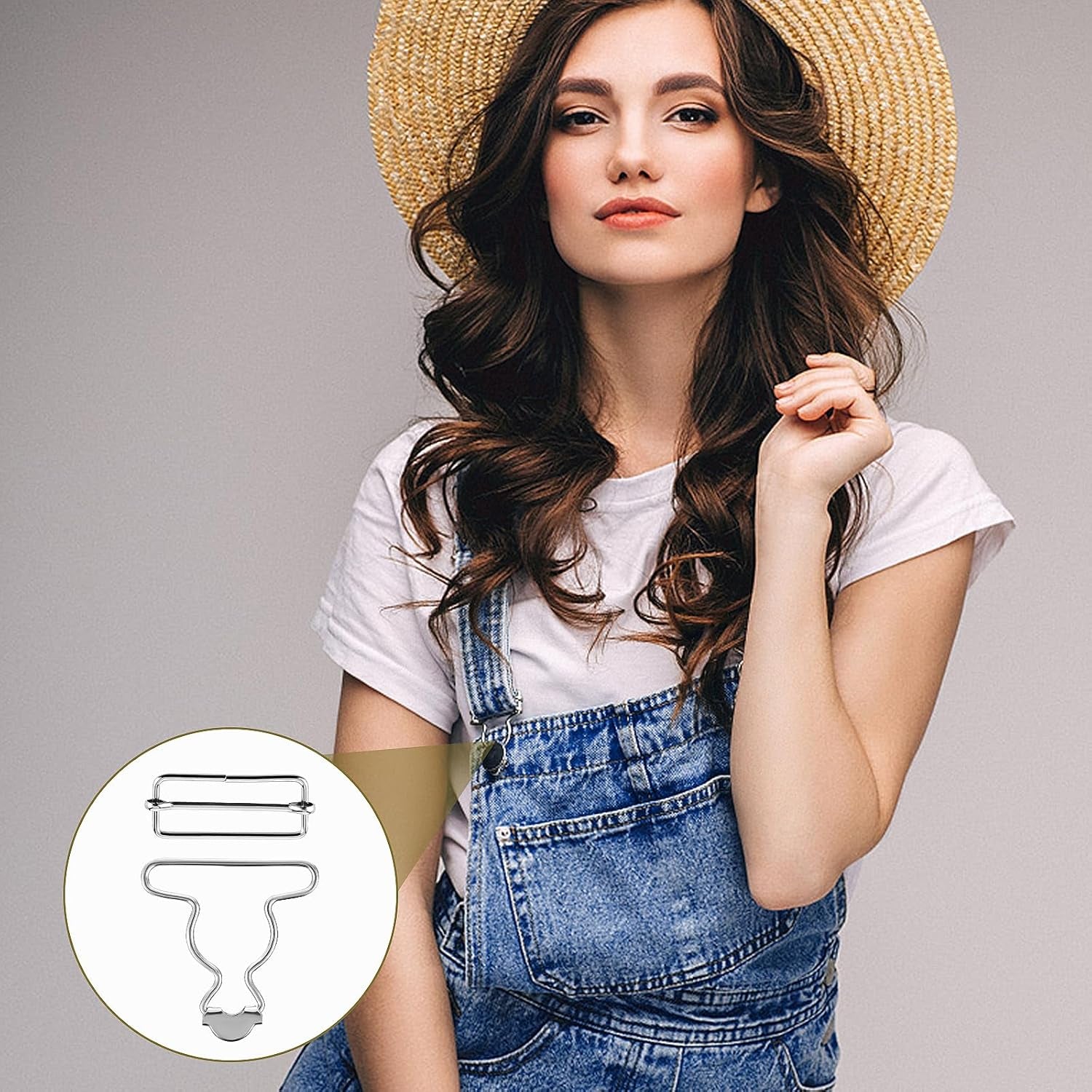 2 Pairs Metal Overall Buckles Suspender Buckle with Rectangle Adjustable Overall Bib Clips Replacement No-Sew Button