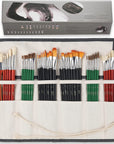 ARTIFY 41 Pieces Long Handle Paint Brushes, Expert Series, Hog Bristle, Horse Hair and Nylon Hairs Art Set Includes a Carrying Canvas Roll, for Acrylic, Oil, Watercolor and Gouache