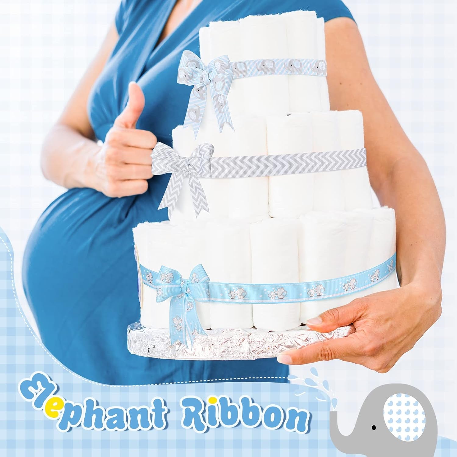 8 Roll Baby Elephant Grosgrain Ribbon 7/8 Inch Baby Shower Craft Ribbon It'S a Boy/Girl Foot Print Ribbon for Gift Wrapping Baby Shower Gender Reveal Party Diaper Cake Decor, 40 Yard Total (Blue)