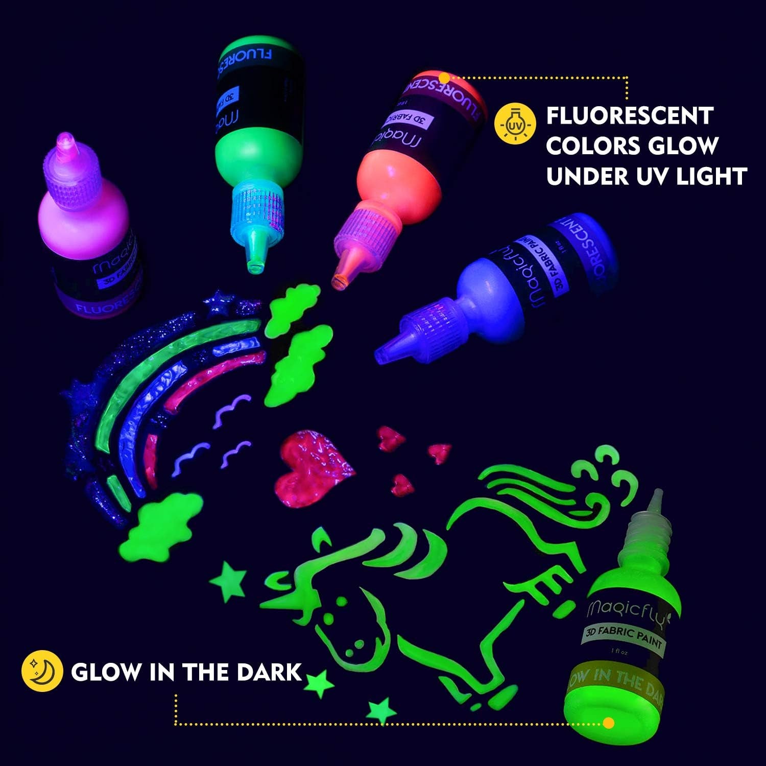 3D Fabric Paint,  40 Colors Permanent Textile Paint with 3 Brushes and Stencils, Permanent Fabric Paint with Fluorescent, Glow in the Dark, Glitter, Metallic Colors for Clothing, T-Shirt, Glas