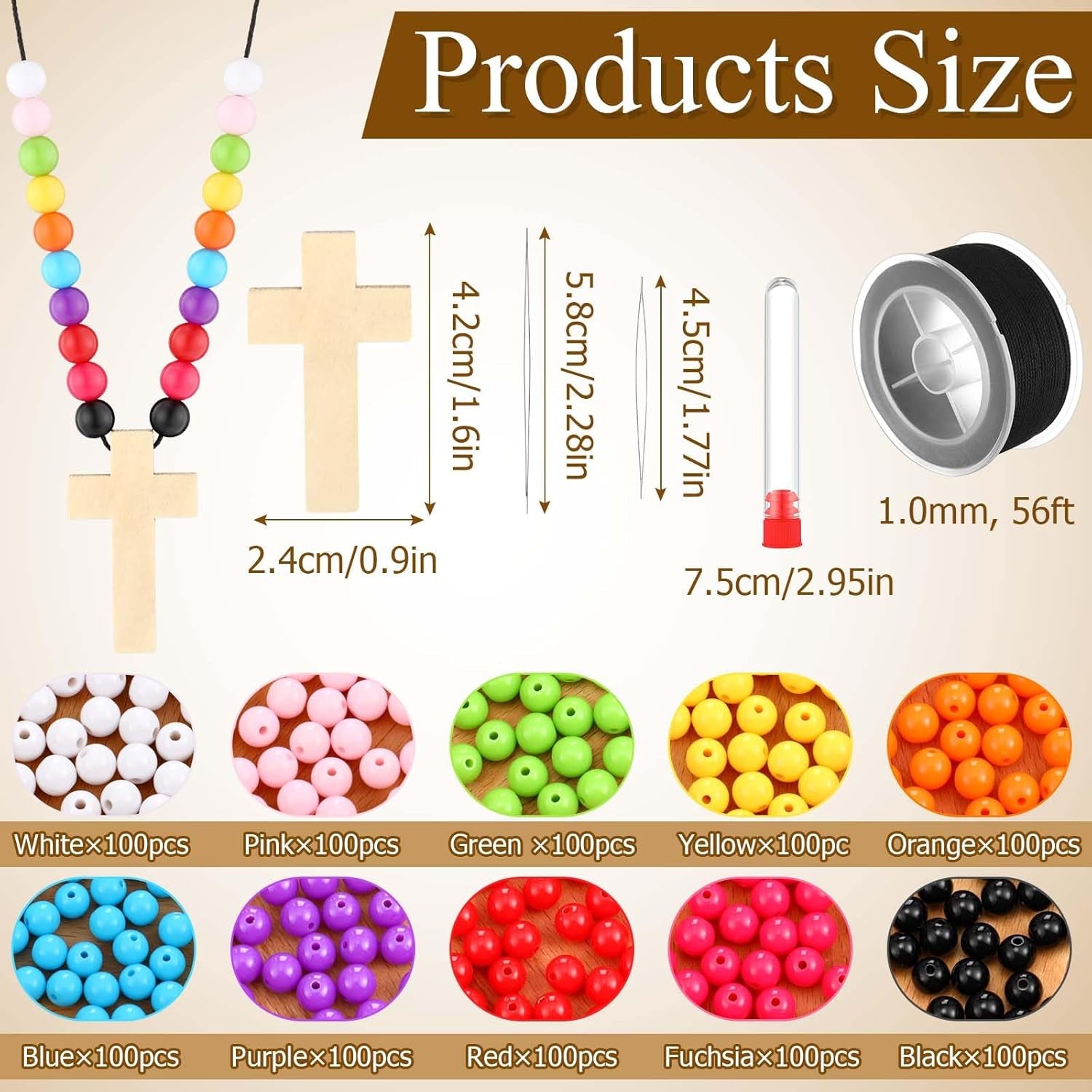 48 Sets DIY Religious Crafts Wood Cross on Cord Wood Cross Pendant Necklace Bracelet with Colorful Assorted Beads Wooden Crosses Crafts