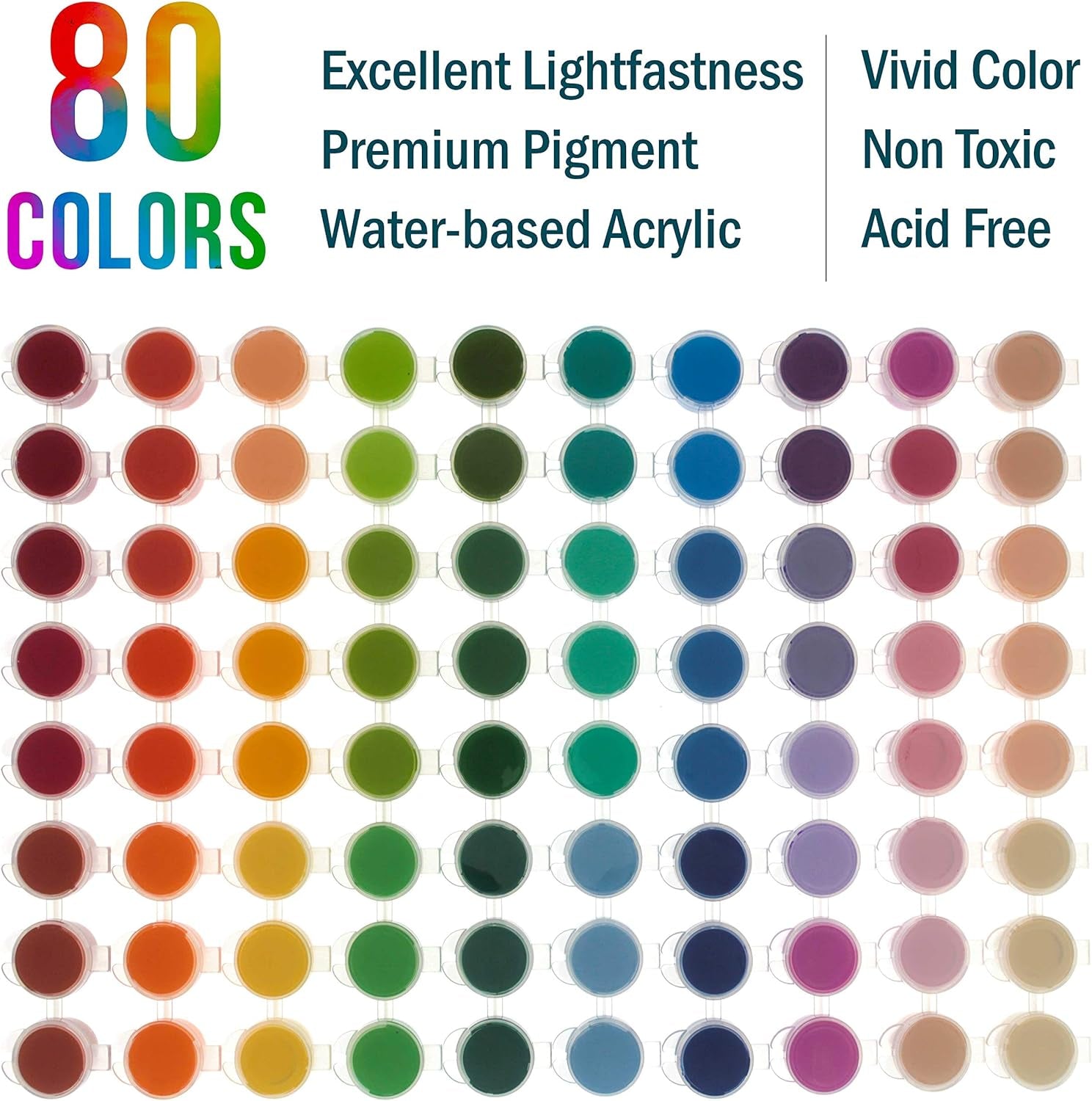 Professional 80 Color Set of Acrylic Paint Jar Set - 3.68Ml Jars - Rich Vivid Colors for Artists, Students, Beginners - Canvas Portrait Paintings