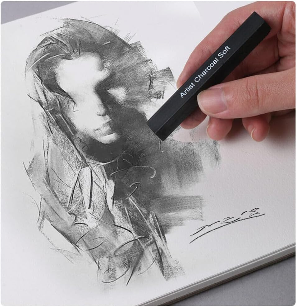 Artist Compressed Charcoal Sticks for Sketching, Drawing, Shading, Soft, Medium, Hard, Art Supplies Sketch Kits Tools, 6-Piece Boxed