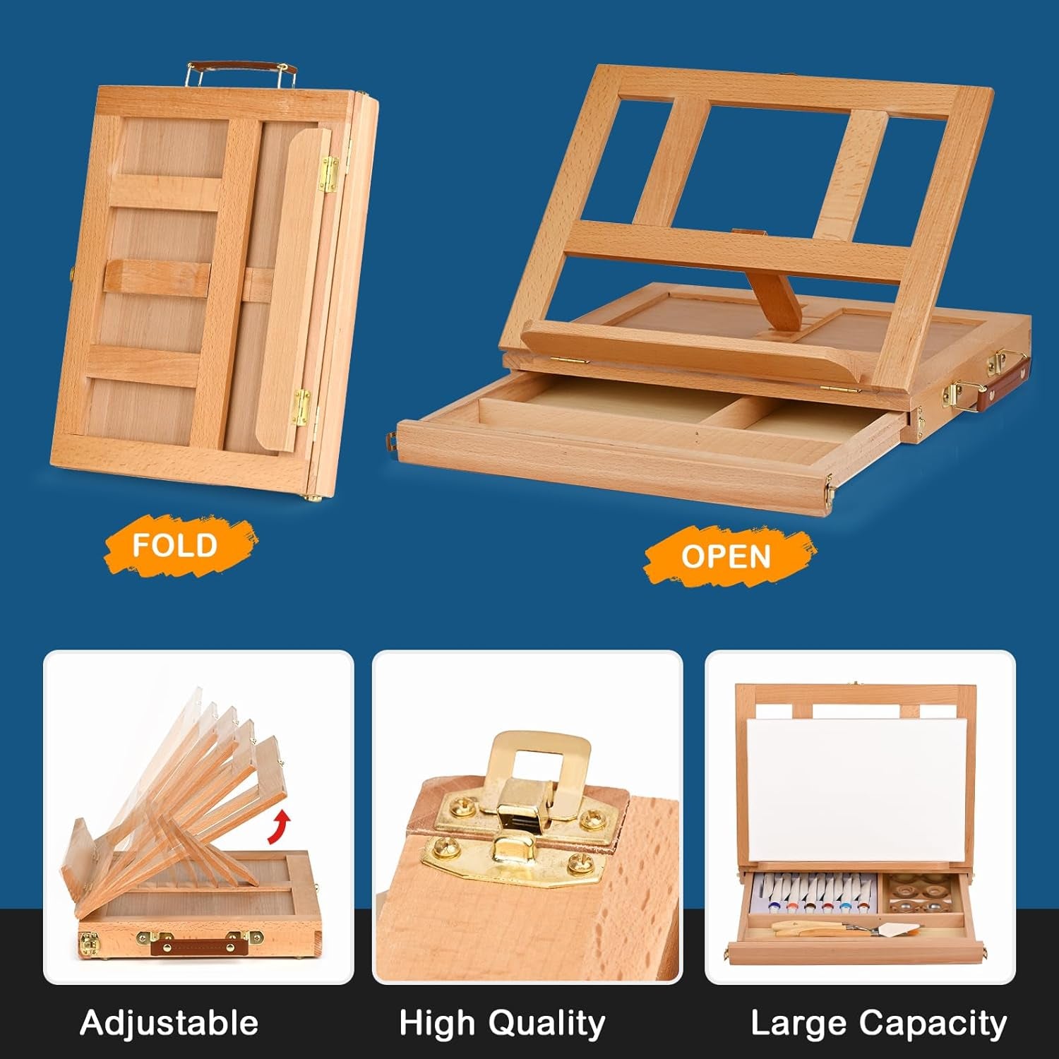 Tabletop Art Easel Acrylic Paint Set for Adults & Kids, Art Easel for Painting Portable Wooden Art Easel Stand,Painting Kits with Tabletop Easel,12 Paints,6 Brushes,3 Paint Knives,Palette,Canvas Board