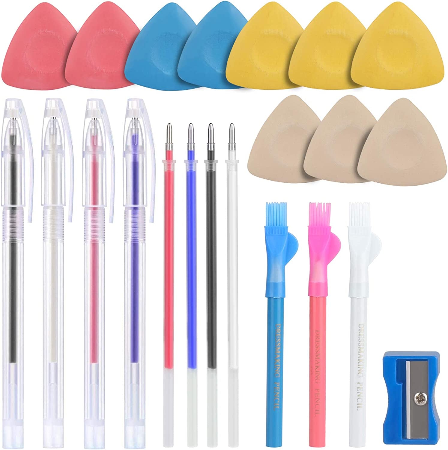 Tailors Chalk,Sewing Fabric Chalk and Fabric Markers for Quilting,10Pcs Tailor’S Chalk,4Pcs Heat Erasable Fabric Marking Pens with 4 Refills,3 PCS Sewing Fabric Pencils