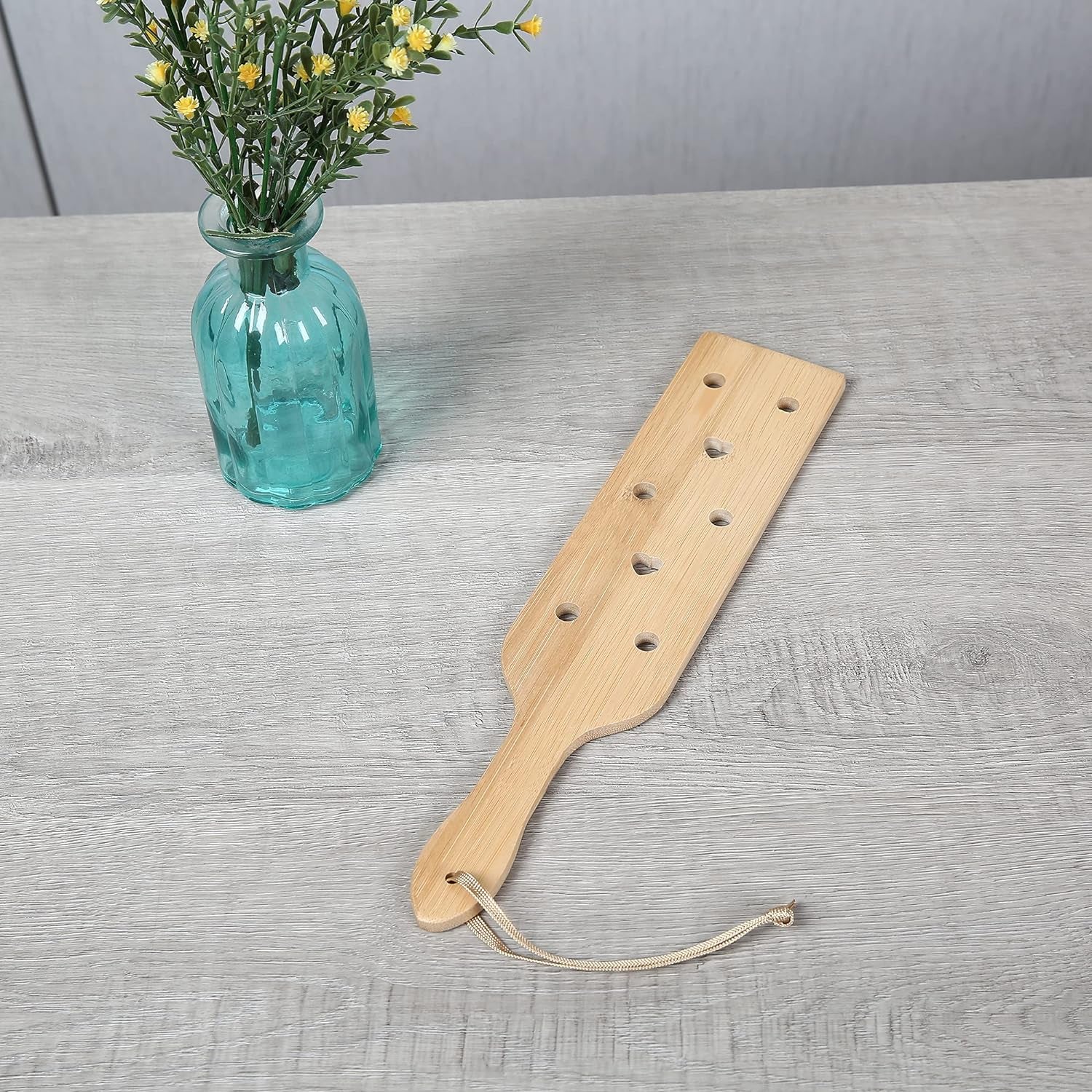 Bamboo Wood Paddle Lightweight Wooden Paddle with Airflow Holes, 13.3 Inch