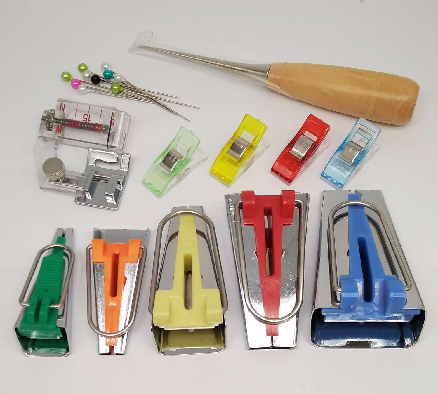 Bias Tape Maker Kits All 5 Sizes 6MM 9MM 12MM 18MM 25MM Binding Foot Craft Clips Awl Quilter'S Pin