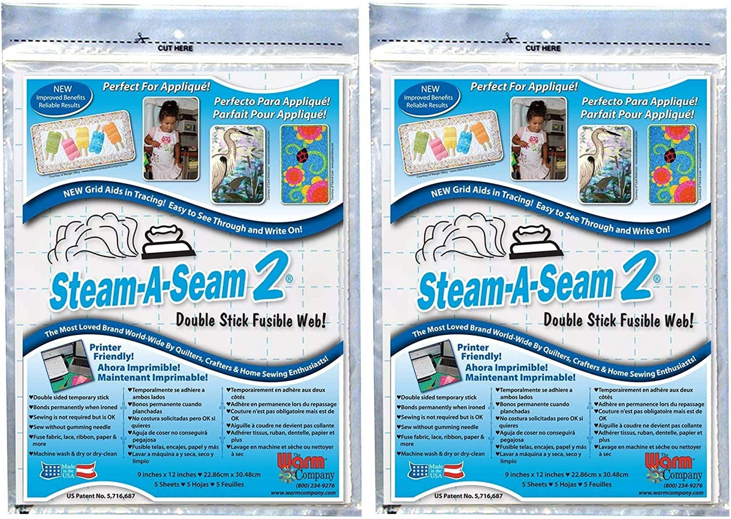 Warm Company Steam-A-Seam 2 Double Stick Fusible Web-9"X12" Sheets 5/Pkg (5517) (2-Pack of 5)