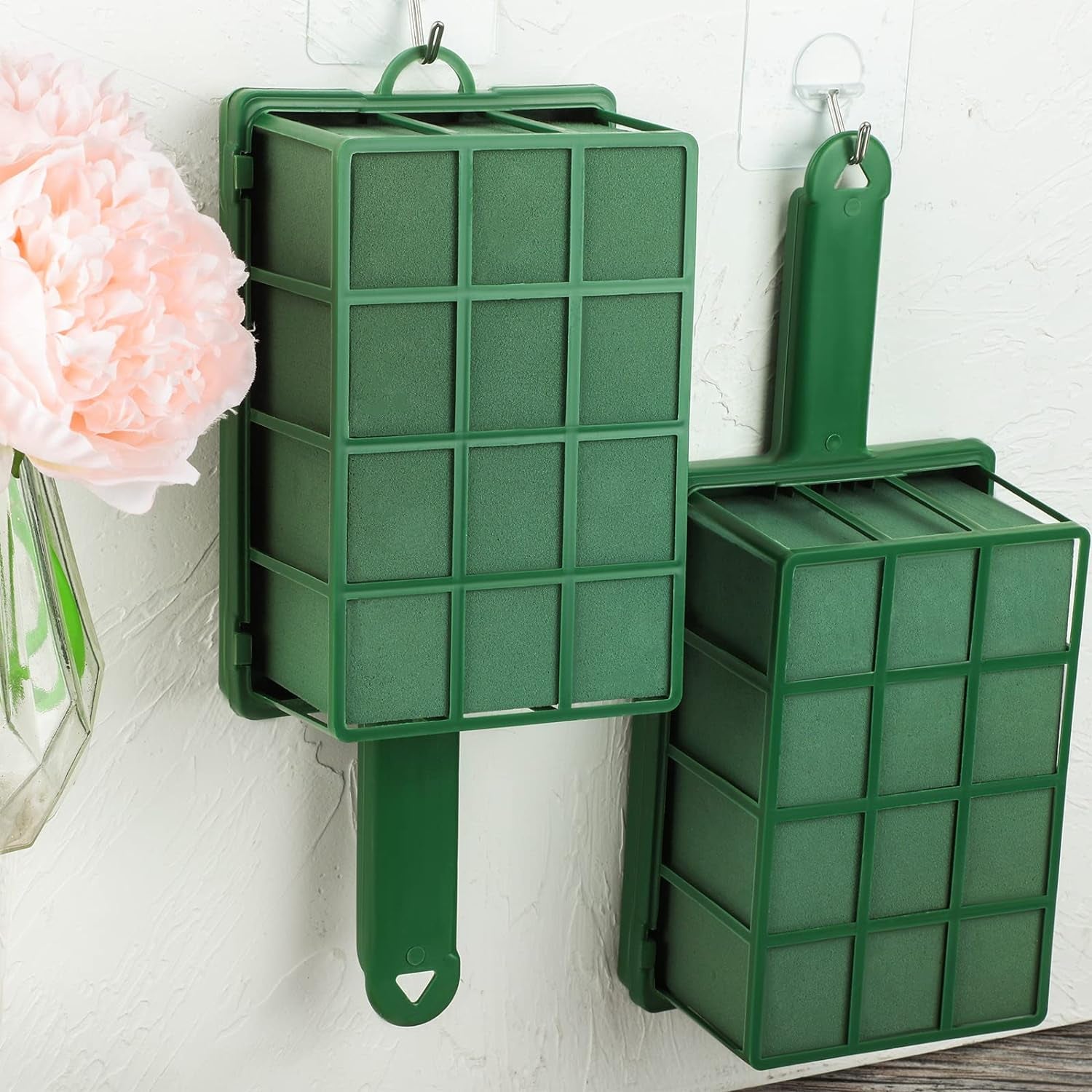 2 Pieces Floral Foam Cage with Floral Foam Flower Arrangement Foam Cage with Handle Rectangle Flower Foam Cage Holder for Fresh Flowers, Home Party Decoration, 11.8 X 4.9 X 3.1 Inches