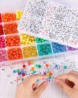 4000Pcs Pony Beads Kit, 2400Pcs Rainbow Kandi Beads and 1600Pcs Letter Beads, 24 Colors Plastic Craft Beads Bulk for Bracelets Jewelry Making with 20M Crystal String and 30M Elastic String