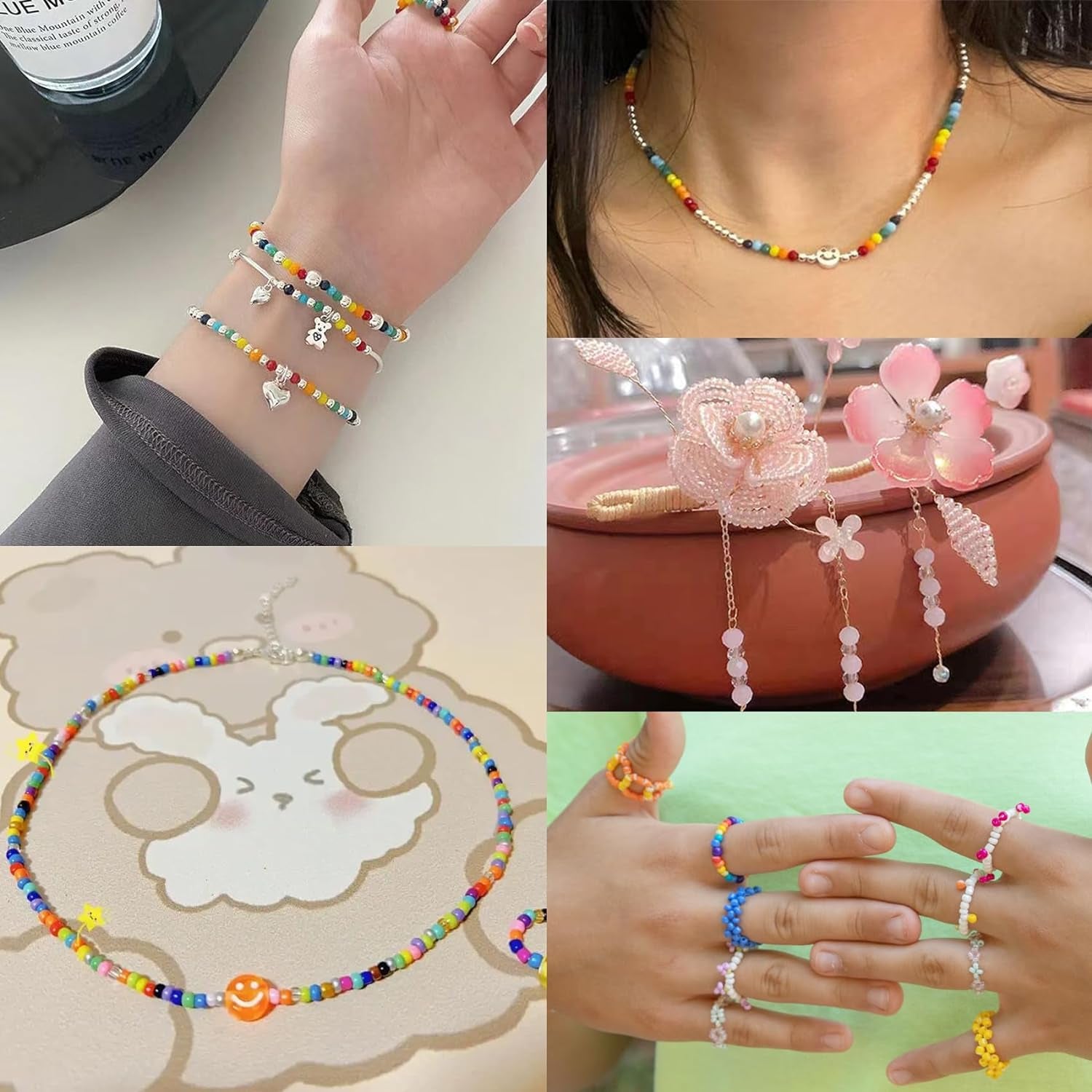 57600Pcs 2Mm Glass Seed Beads Small Craft Beads for DIY Bracelet Necklaces Crafting Jewelry Making Supplies with Beading Needles Elastic Strings (144 Colors, 400Pcs per Color)