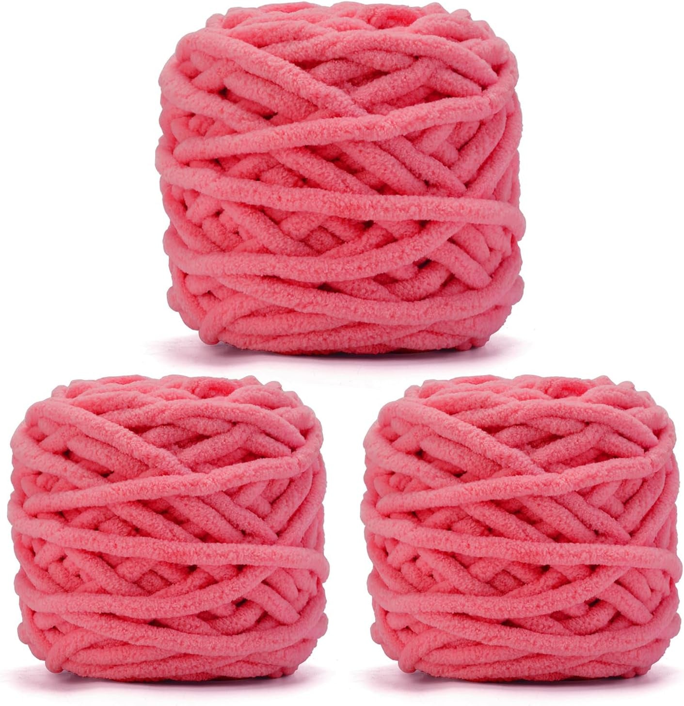 Blanket Yarn 3 Pack of 100G/3.5Oz - White Chenille Yarn 6 Super Bulky - Knitting, Crocheting &amp; Crafts Chunky Yarn
