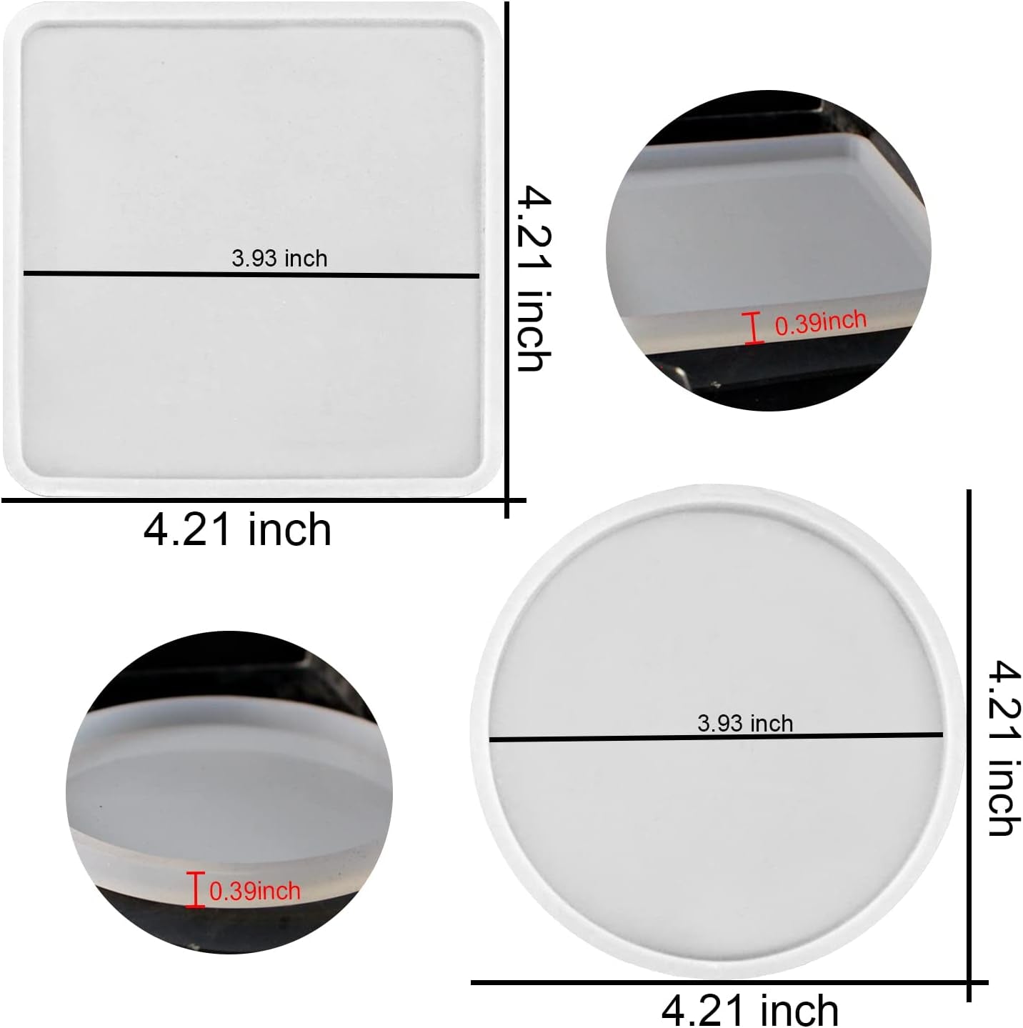 8 Pack Thick 4 Inches Resin Coaster Molds Set, 4 Pack round Coaster Silicone Molds + 4 Pack Square Coaster Resin Mold, Coaster Molds for Resin Casting