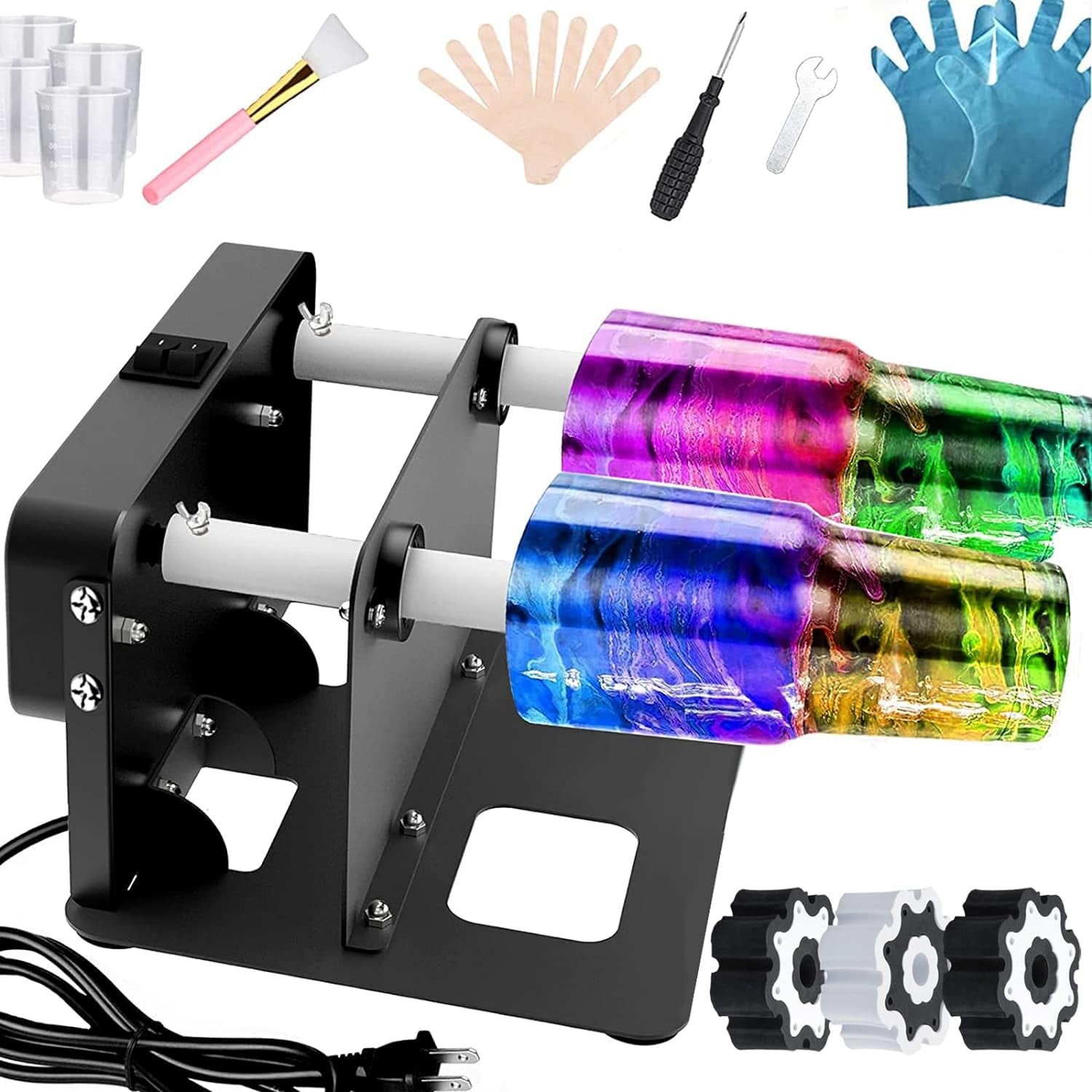 Creative Cuptisserie 4 Cup Turner Tumbler Steel Frame Cup Spinner Machine for Drying Epoxy Resin DIY Rotisserie Motor Rotator Kit to Personalize Tumbler Spinner Crafts at Home