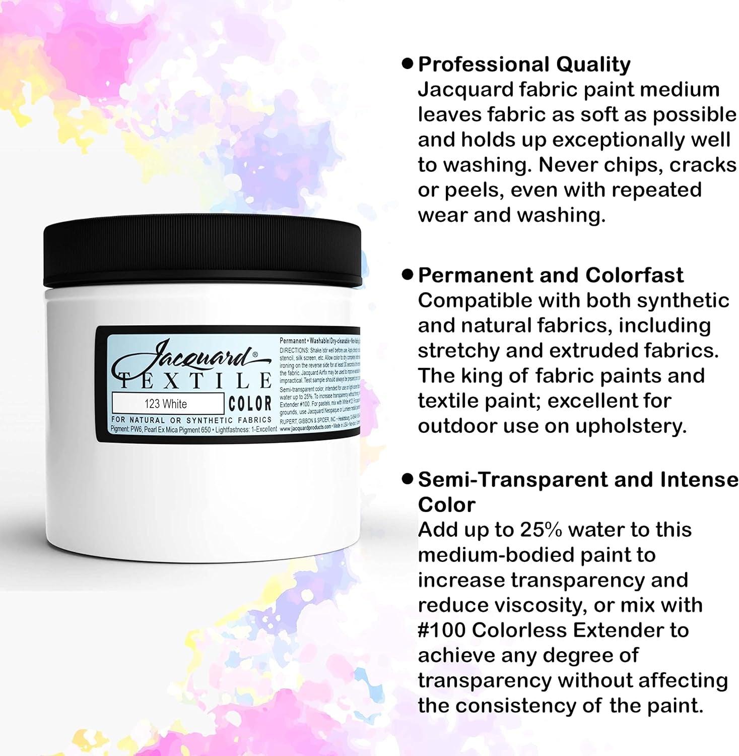 Jacquard Products White Textile Color Fabric Paint 8-Ounces - Bundled Brush Set