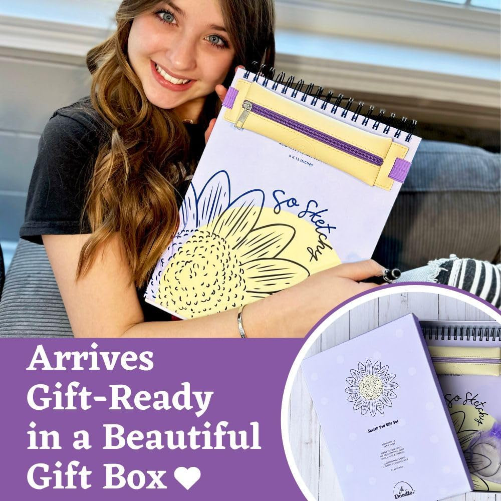 Sketch Pad Art Set - Premium 9X12 Sketchpad/Art Journal, Pouch for Art Supplies, & Cute Cuff - Sketch Book for Kids, Teens, Adults