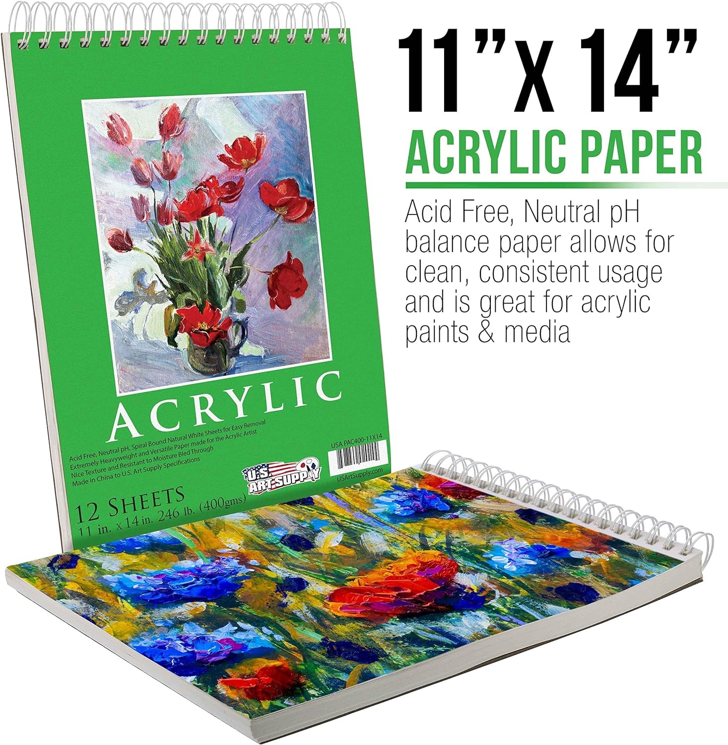 9" X 12" Premium Extra Heavy-Weight Acrylic Painting Paper Pad, 246 Pound (400Gsm), Spiral Bound, Pad of 12-Sheets (Pack of 2 Pads)