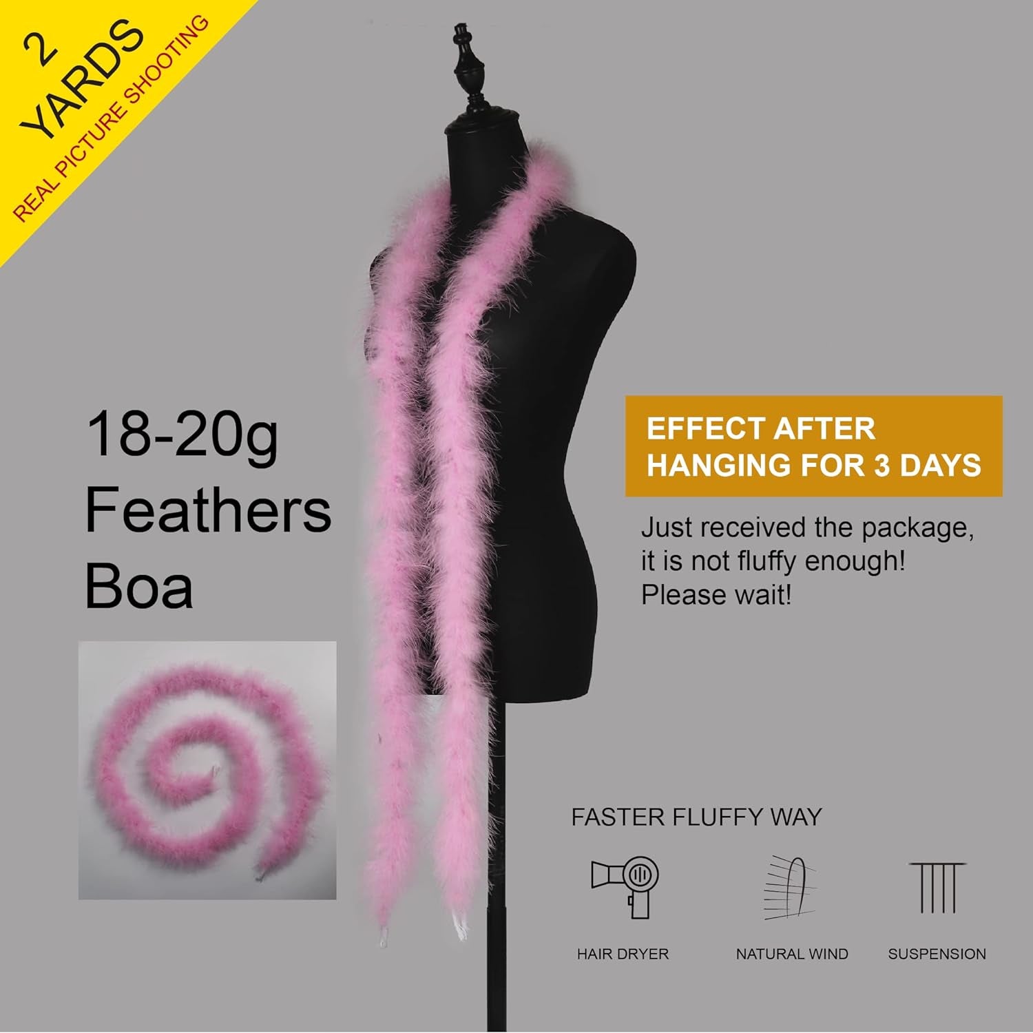 2 Yards 20G Fluffy Pink Marabou Feather Boa for DIY Craft Sewing Trim Home Wedding Party Christmas Decoration