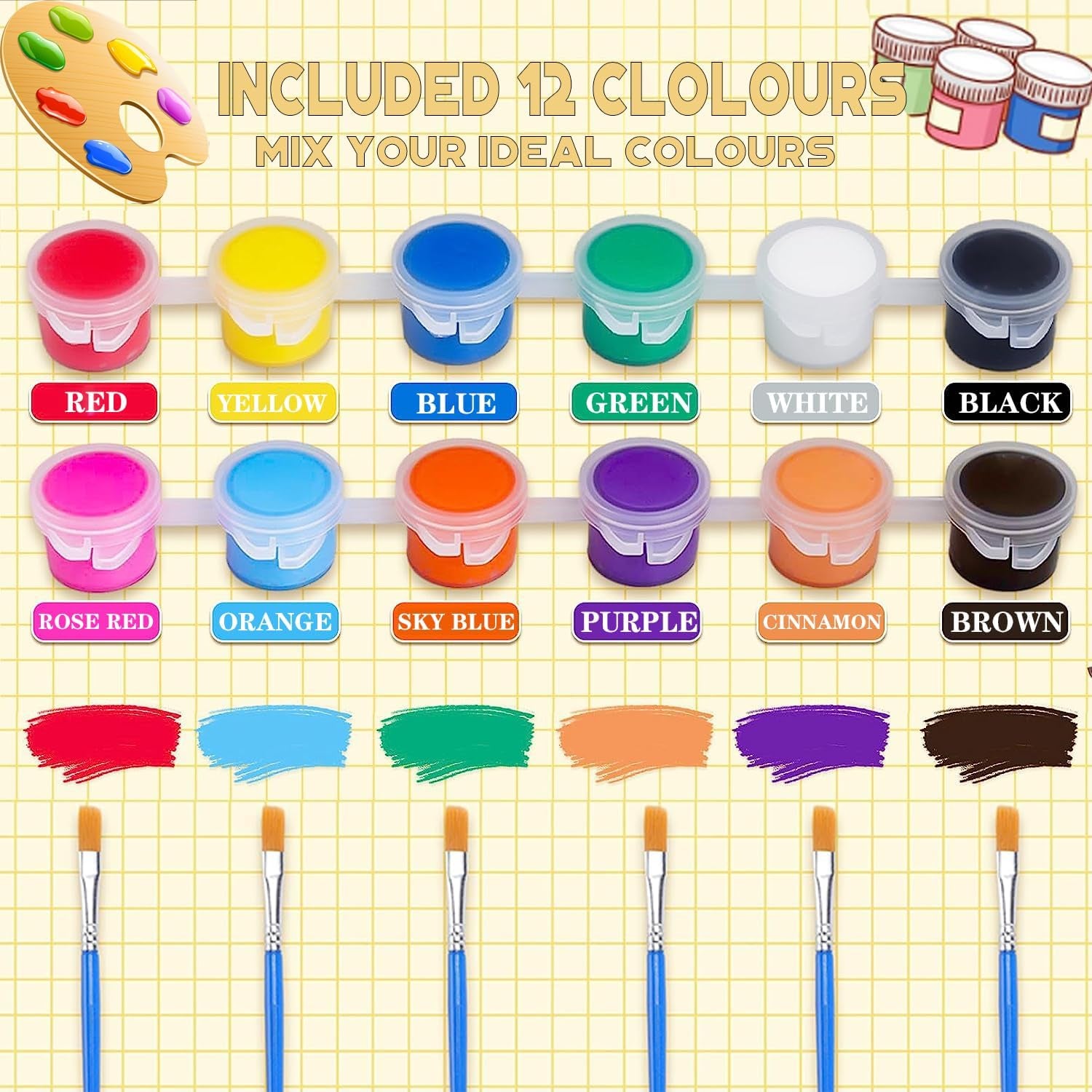 280 Pcs Washable Acrylic Paint for Kids Arts and Crafts, 20 Gouache Watercolor Paint Sets of 12 Colors for Party Classroom Painting Supplies, 20 Flat and 20 Pointed Brushes