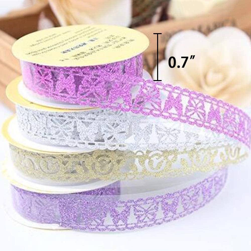 Lace Washi Tape, 6 Roll Lace Pattern Glitter Bling Self-Adhesive Tape Diamond Washi Tape Masking DIY Scrapbooking Lace Tape Sticker Color Random