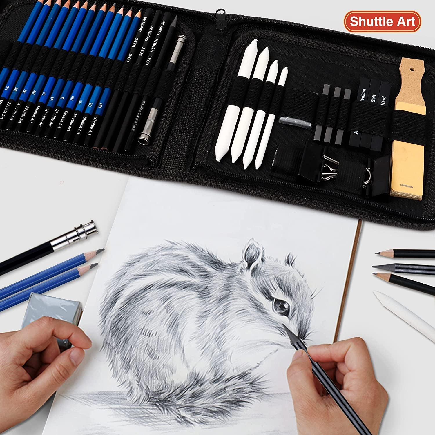 Sketching and Drawing Pencils Set, 37-Piece Professional Sketch Pencils Set in Zipper Carry Case, Drawing Kit Art Supplies with Graphite Charcoal Sticks Tool Sketch Book for Adults Kids