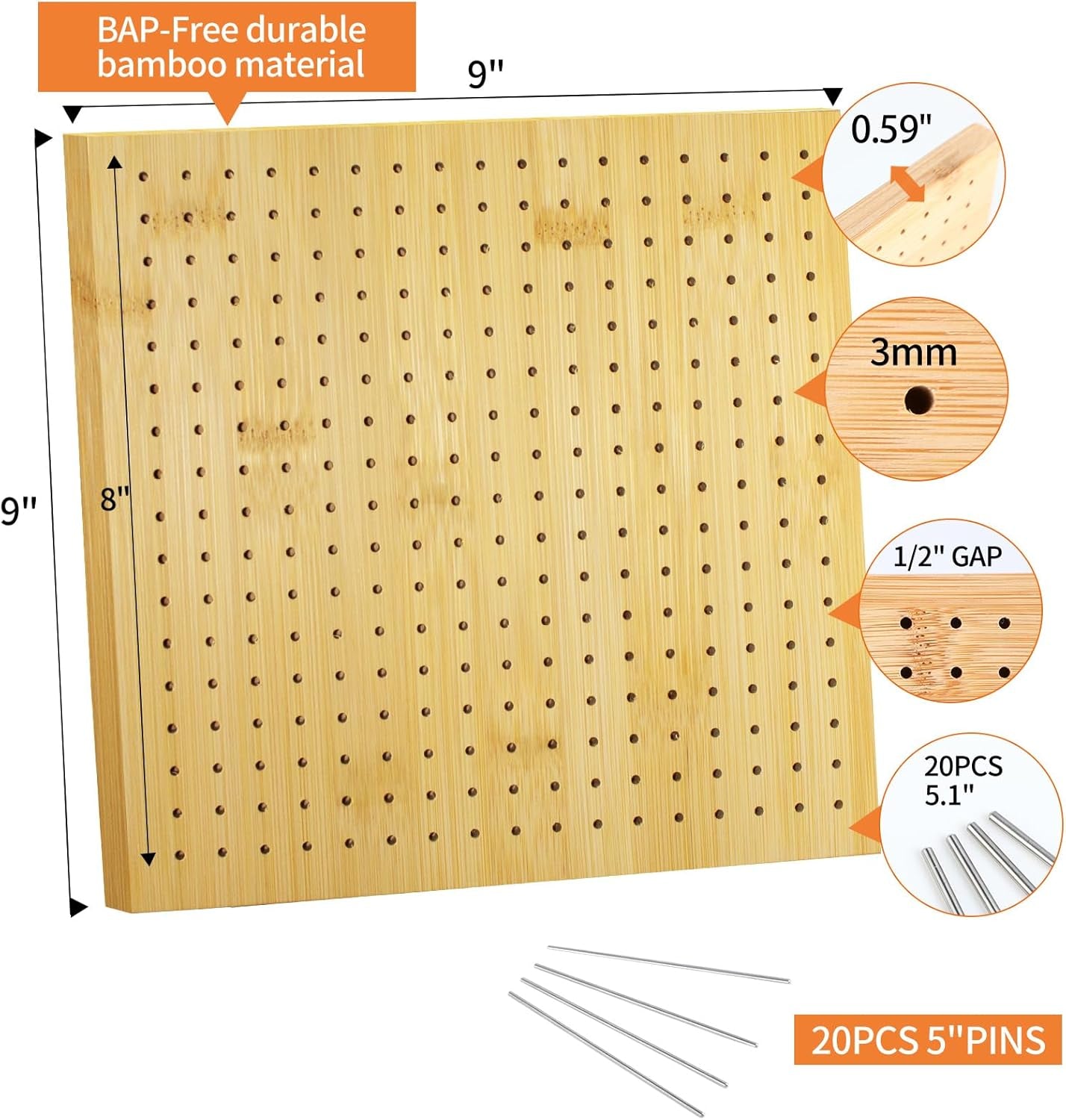9 Inchs Crochet Blocking Board with 20 Pins, Handcrafted Knitting Blocking Mat for Knitting Crochet, Full Kit with 20 Stainless Steel Rod Pins, Gifts for Grandmothers, Mothers