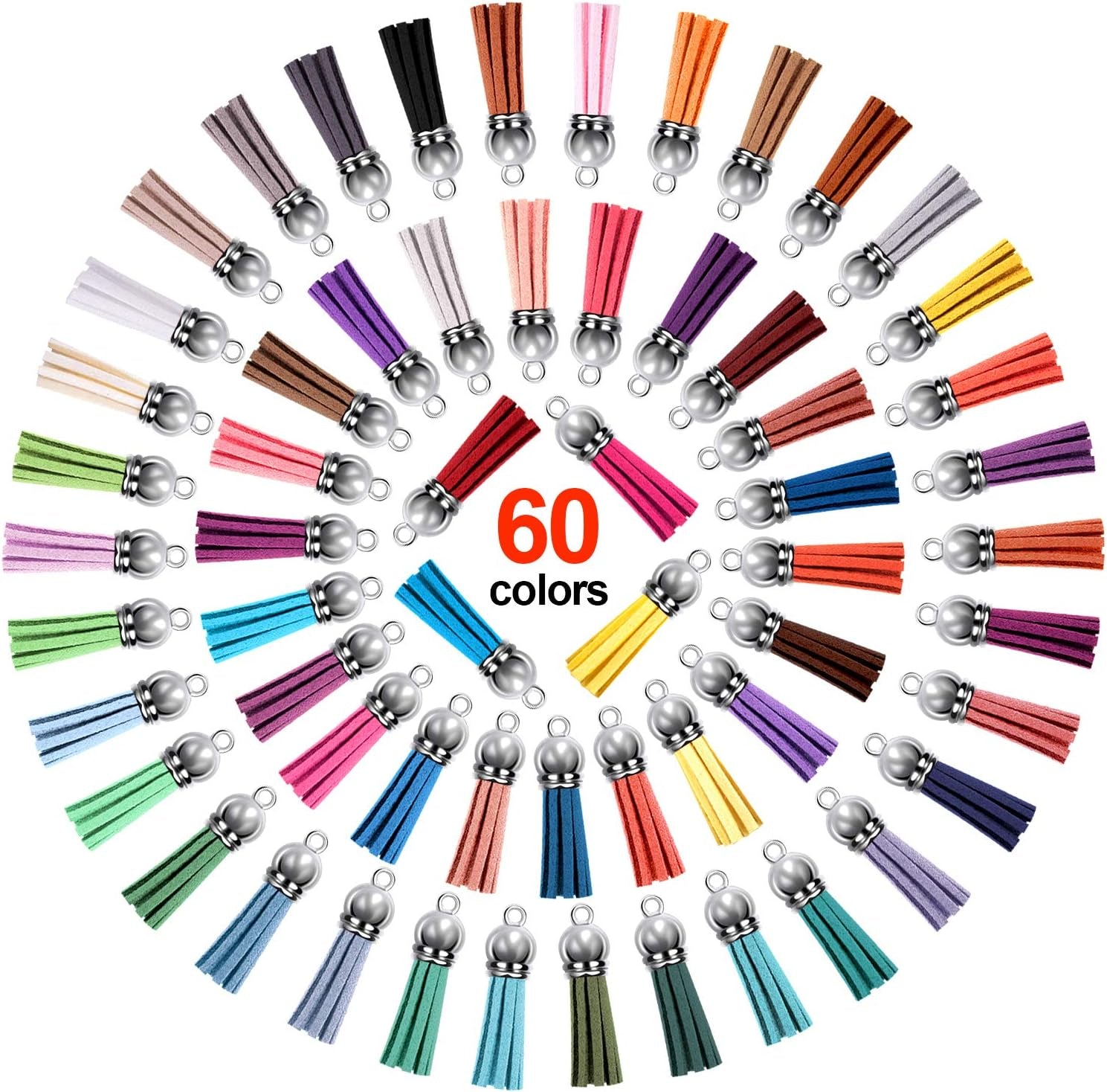 240 Pieces Keychain Tassels Bulk Leather Tassel Pendants Colorful Tassel for Keychain, Craft and DIY Projects, 60 Colors (Gold and Silver Cap)