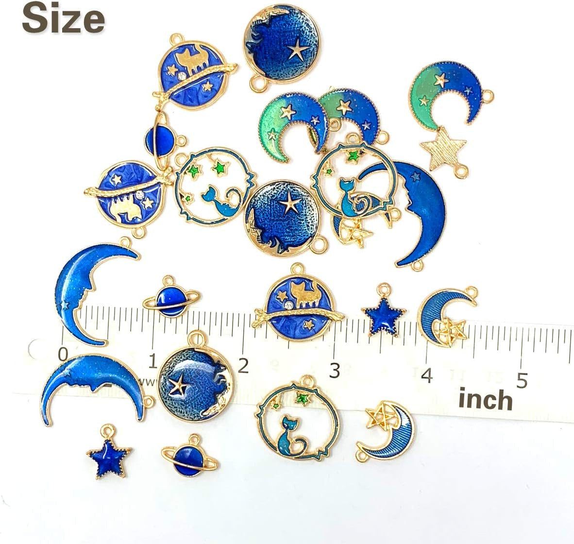 Assorted Gold Plated Enamel Cat Moon Star Celestial Charm Pendant DIY for Earrings Necklace Bracelet Jewelry Making and Crafting