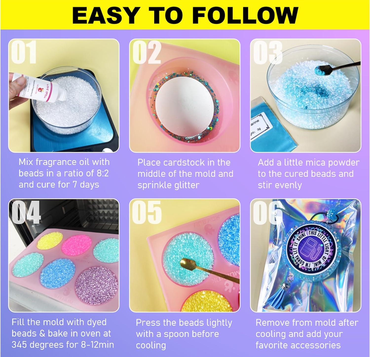 M421 Car Freshies Supplies Starter Kit,Diy Freshie Making Kit with 1LB Unscented Aroma Beads,3 Inch Circle Freshies Silicone Molds,4 OZ Fragrance Oil and Card Stock（Make 9 Freshie）