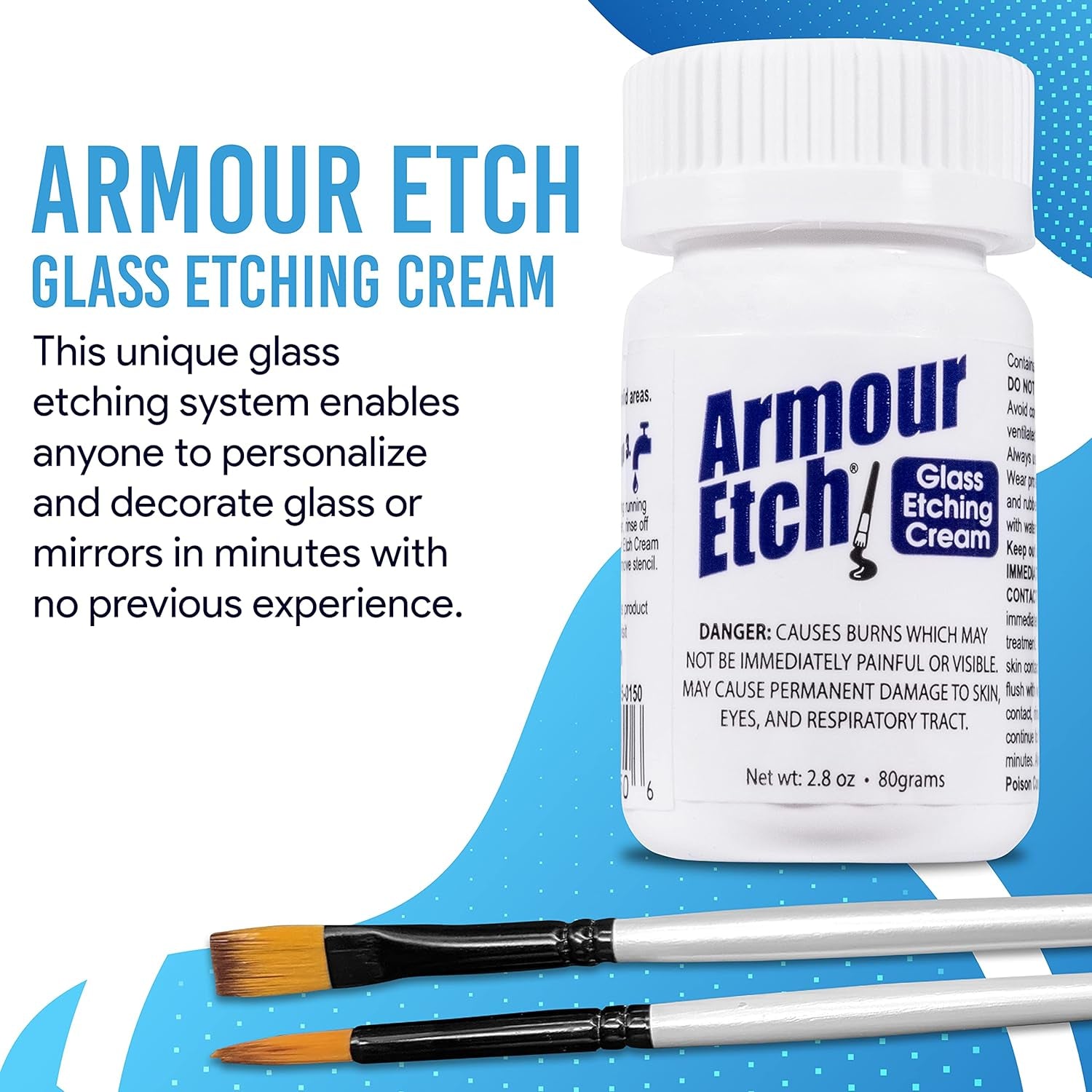 Armour Etch Glass Etching Cream - Starter 2.8Oz Size - Bundled with  Application Brushes