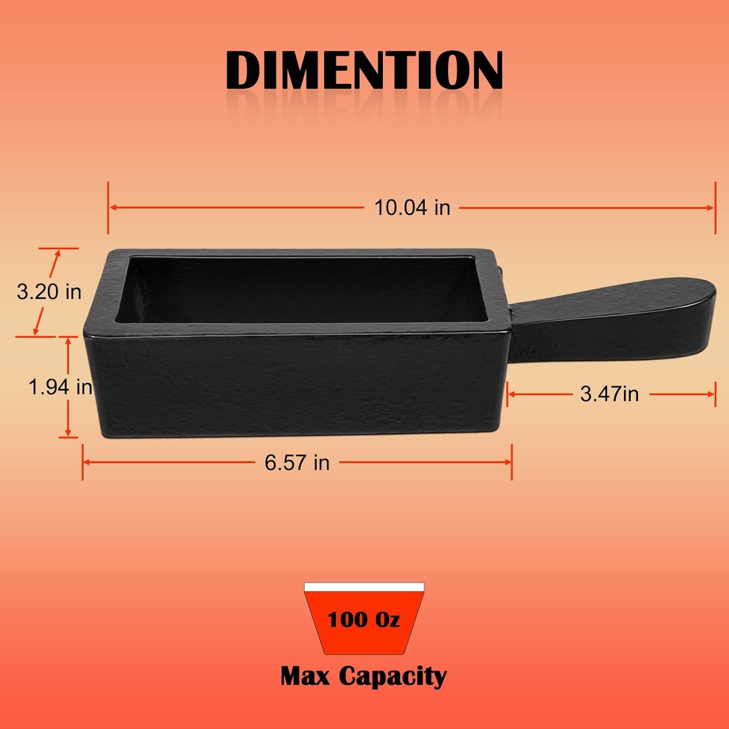 100 Oz Troy Ounce Gold Bar Loaf Cast Iron Ingot Mold Perfect for Custom Smelting Pouring Melting Casting Refining Gold Silver Copper Aluminum Brass Precious Metals