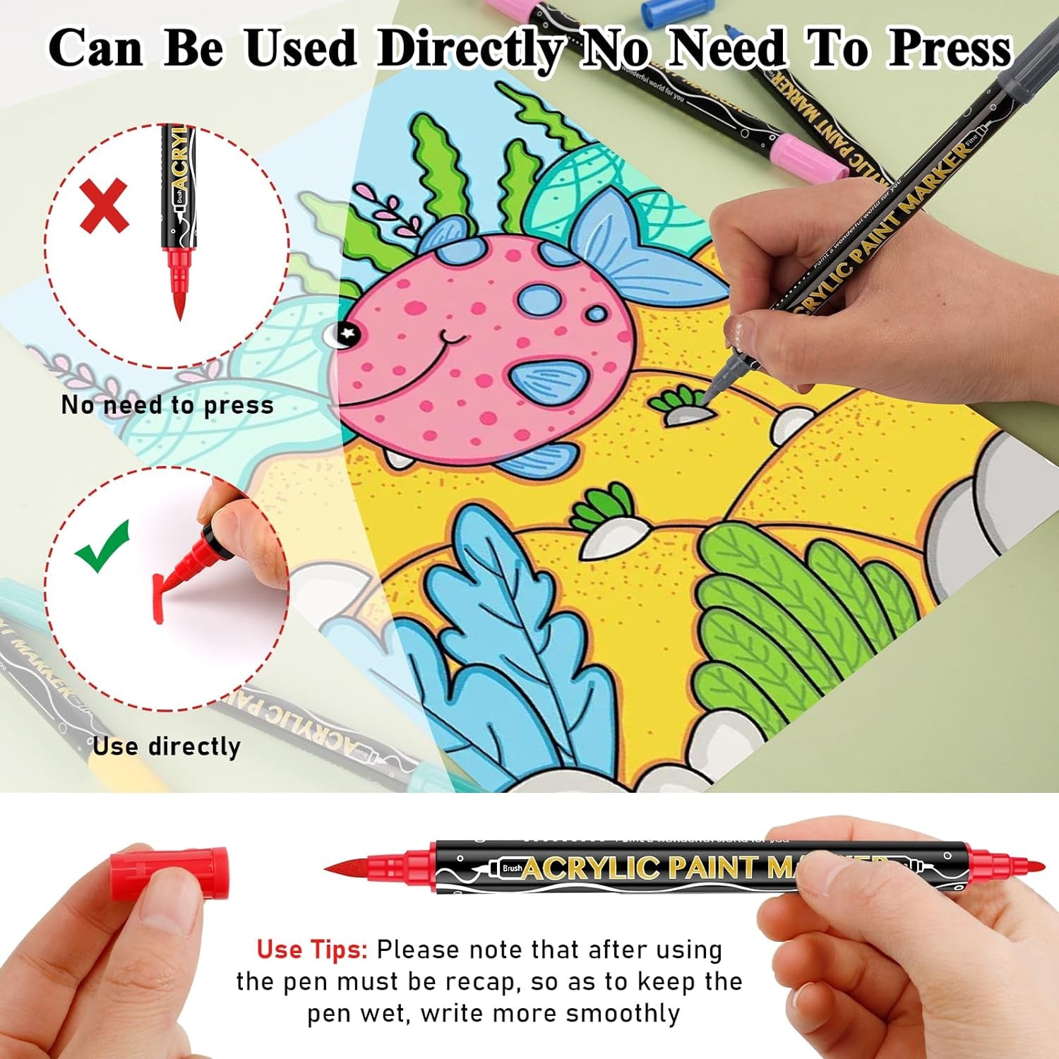 Dual Tip Acrylic Paint Markers,48 Colors Dual Tip Acrylic Paint Pens Paint Markers,Includes 10 Metallic Brush Tip Fine Tip Paint Markers for Rock Painting,Plastic,Canvas and Diy Crafts Art Supplies