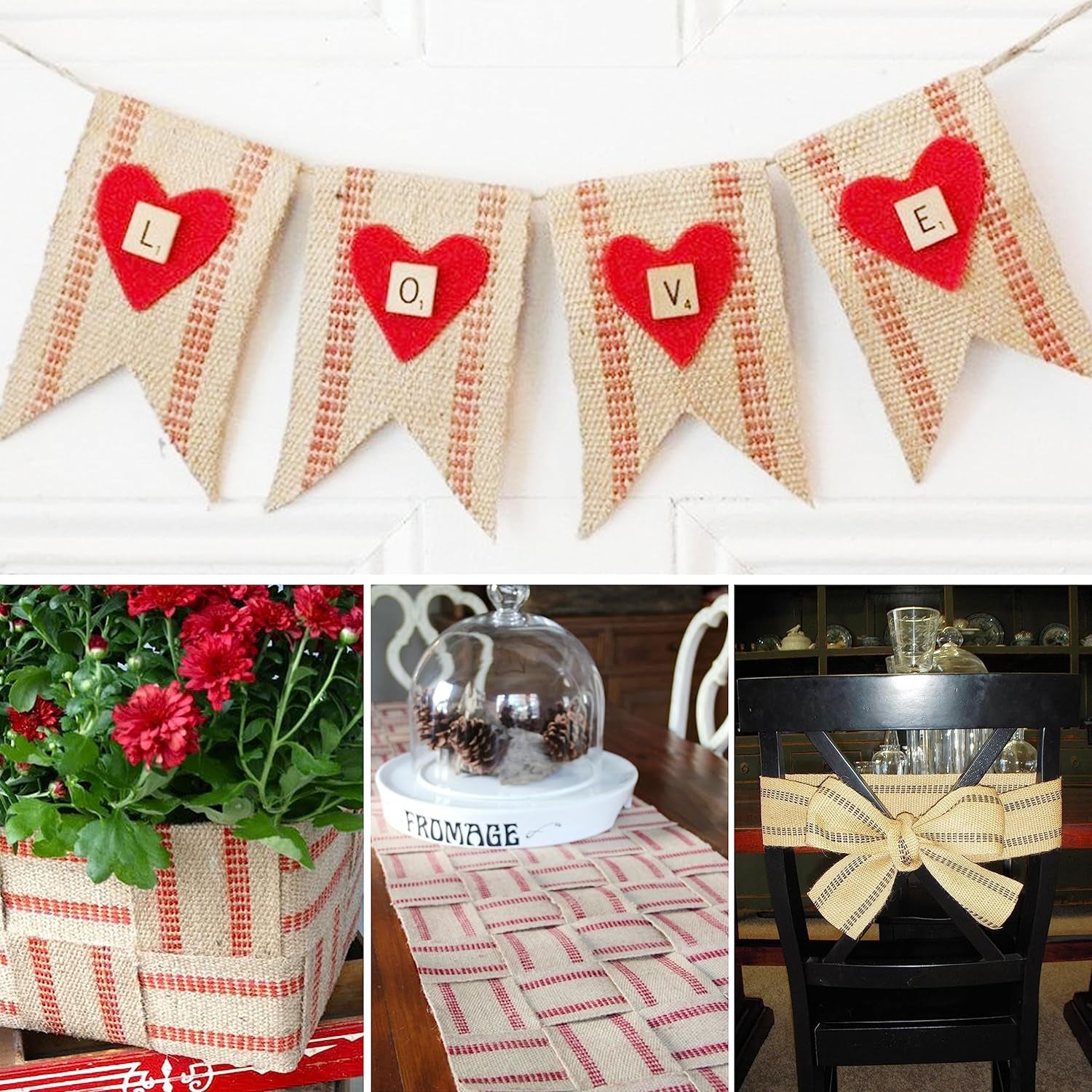 10 Yards Width 2" Roll Natural Burlap Red Line Jute Webbing Ribbon Upholstery Chair Webbing Tape for Outdoor DIY Gear Repai (Red Stripes)