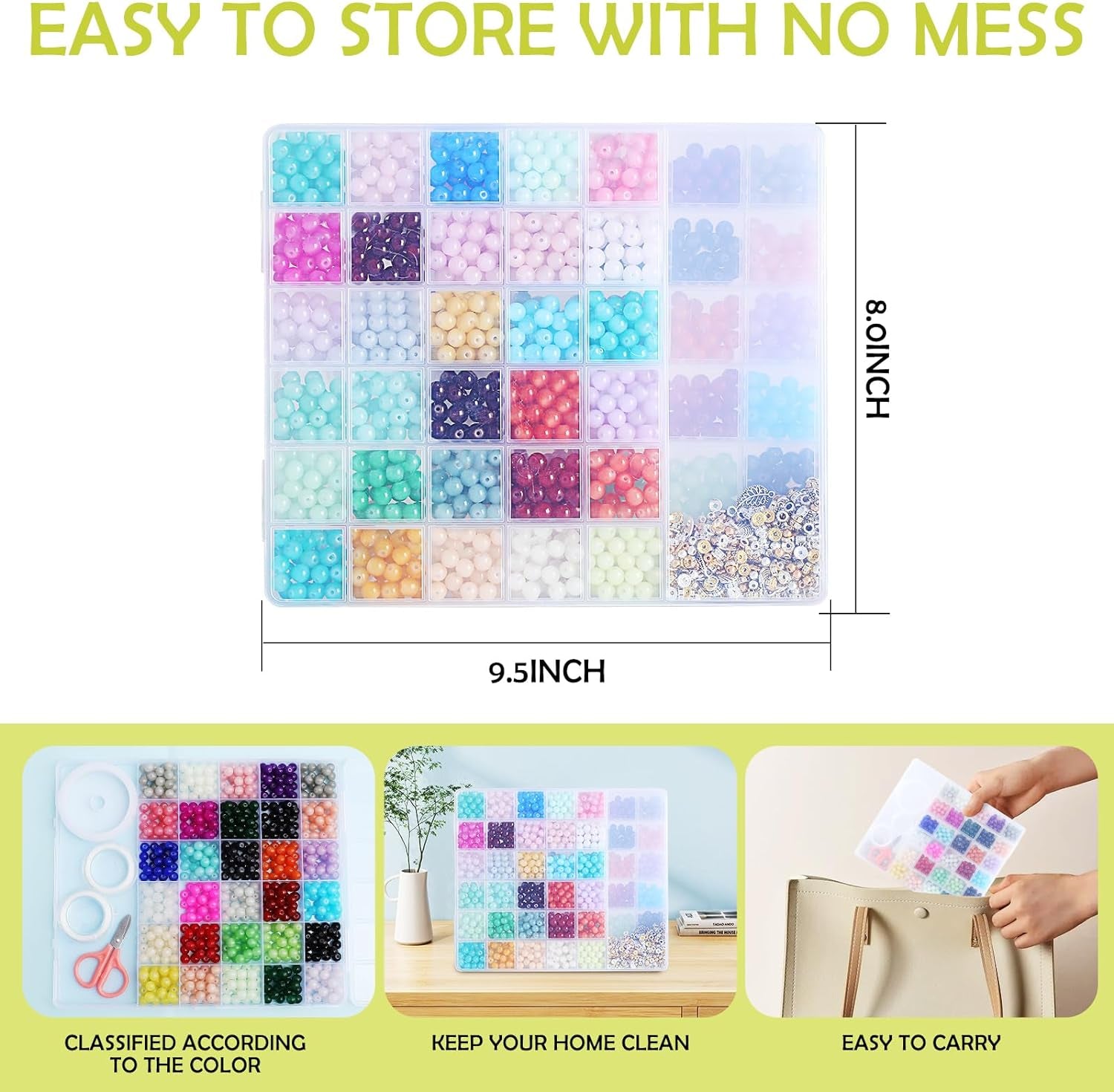 2005PCS 60 Colors Glass Beads for Jewelry Making 8Mm Glass Beads for Bracelets round Beads Bracelet Making Kit for DIY Crafts Gifts Suitable for Women Adults Birthday Party