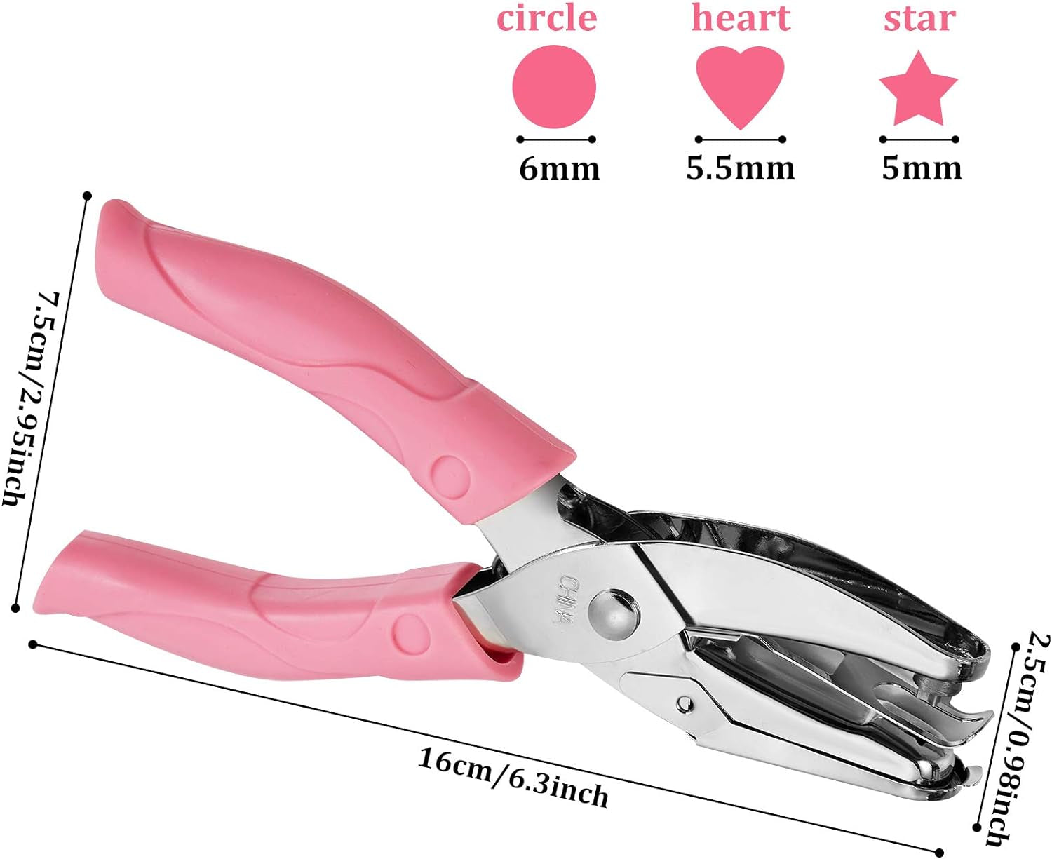3 Pieces Handheld Hole Paper Punch Metal Single Hole Paper Punch Punchers with Soft Grip and 0.25 Inch Circle 0.2 Inch Star 0.22 Inch Heart Holes for DIY Craft Tags Clothing Ticket Scrapbook Tool