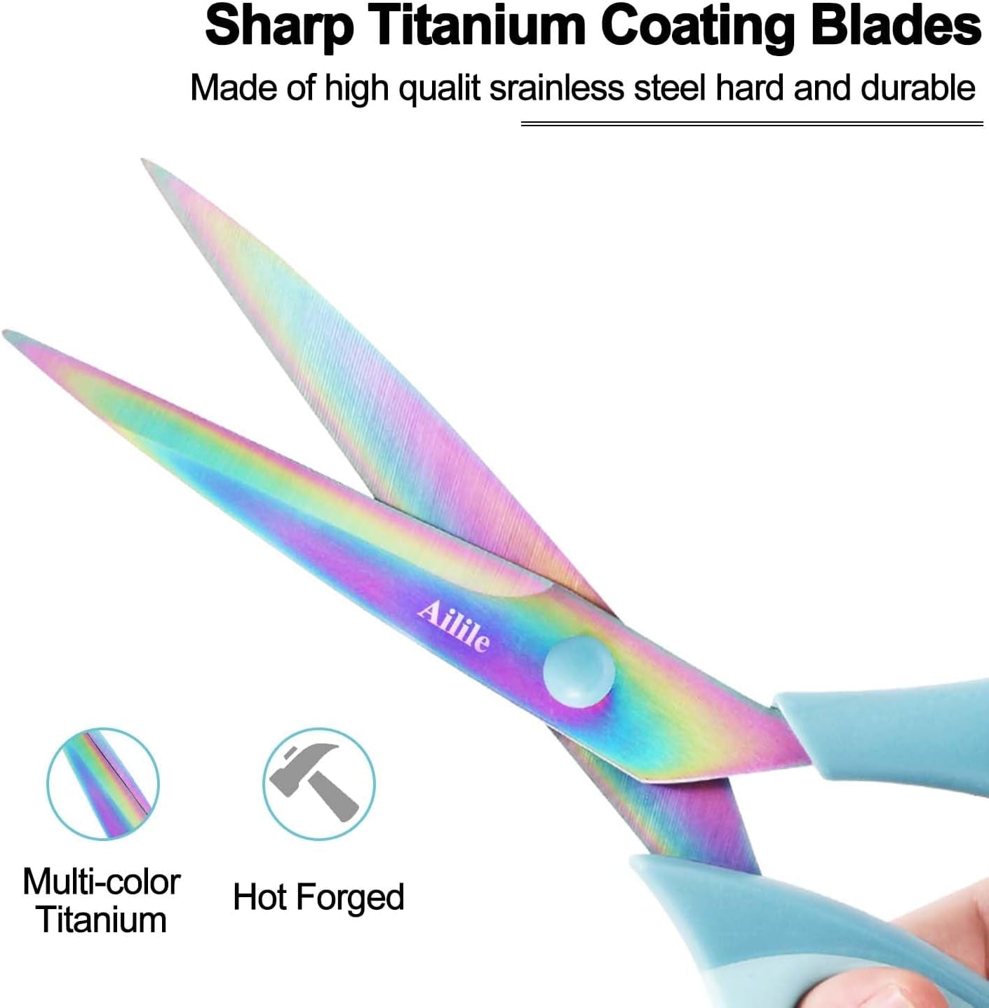 Craft Scissors, All Purpose Sharp Titanium Blade Shears, Comfortable Grips, School Scissors Set of 3 Pack, Ideal for Office, Home, Sewing, Fabric, Kitchen, Arts and DIY Supplies, 9.3"/8.5"/5.6", Blue