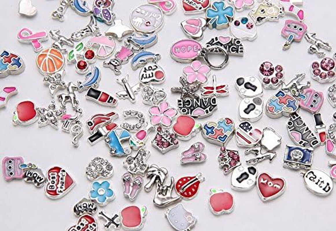 100 Pcs Floating Charms Assorted Mix DIY for Floating Lockets Glass Living Memory Lockets,Random Style