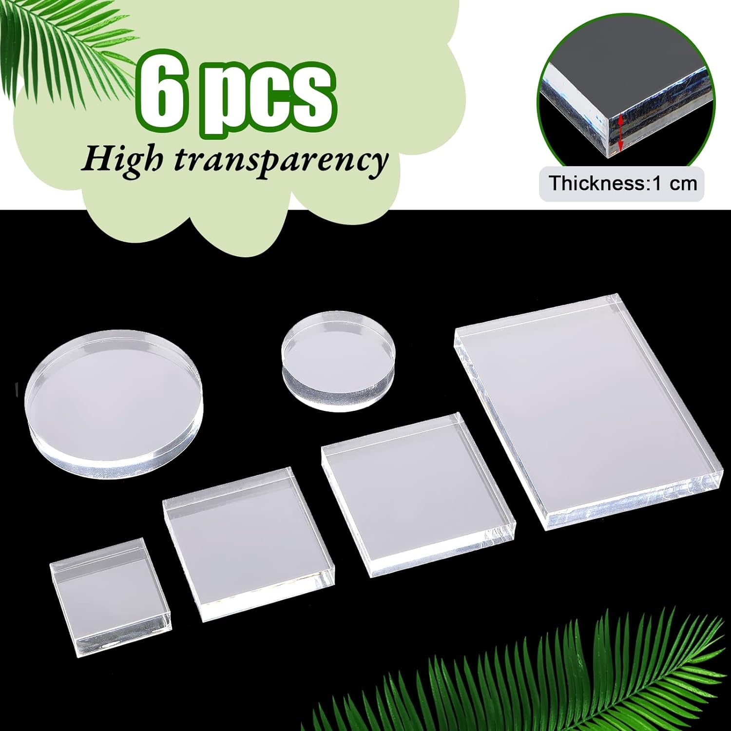 6 Pcs Acrylic Blocks Wedding Flat Lay Props Acrylic Styling Block Photography Clear Stamp Display Block Set Props Wedding for Scrapbooking Crafts(Square, Round)