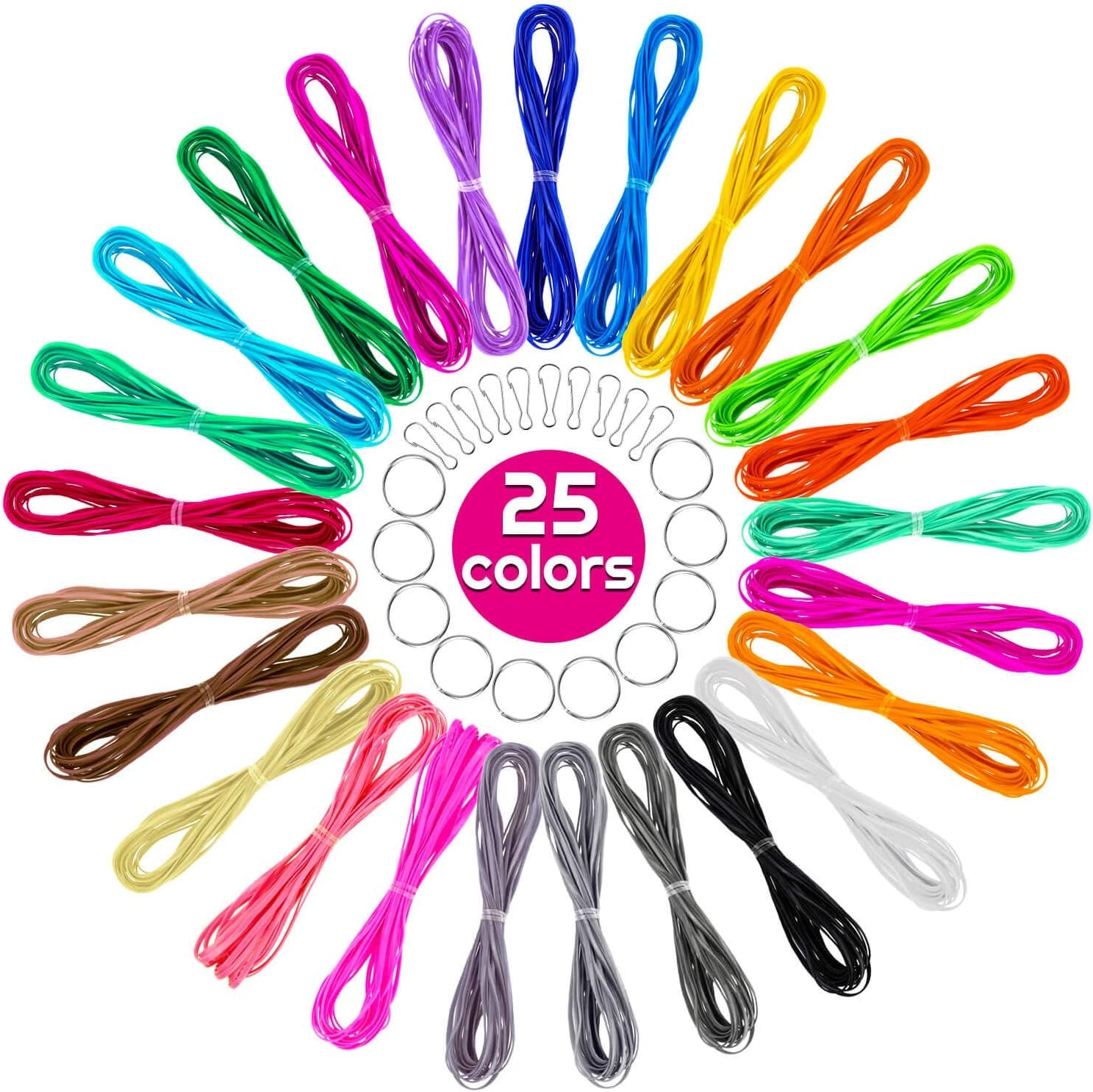 Lanyard String,  25 Colors Gimp String Plastic Lacing Cord with 20Pcs Snap Clip Hooks and Keyrings for Crafts, Bracelet, Lanyards and Jewelry Making