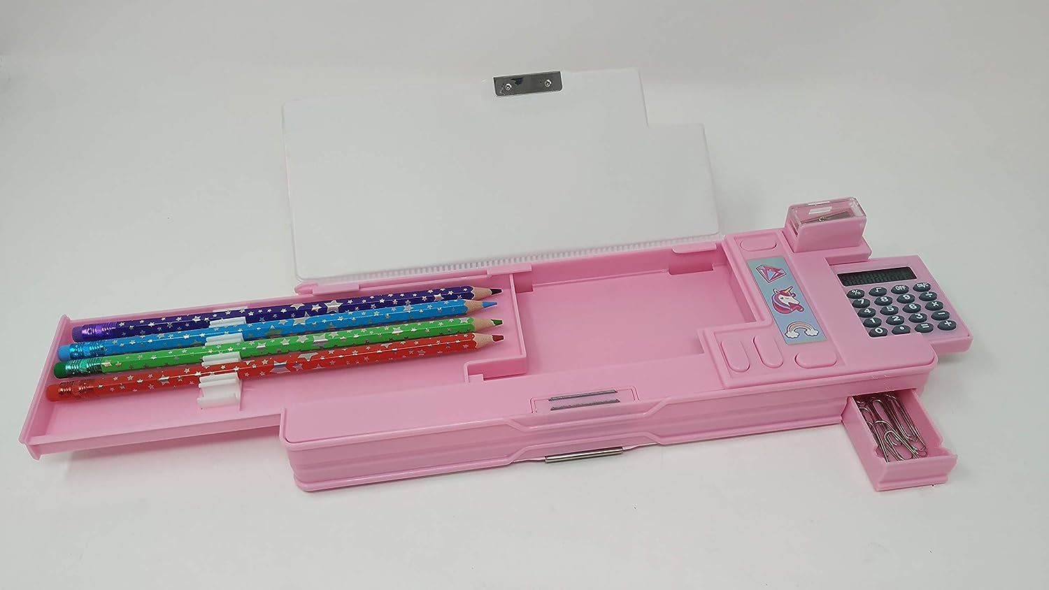 Unicorn Multifunction Pencil Case,Pencil Box for Girls. 2 Compartments Unique Stationery Set W/Z Pop Out Calculator and Pencil Sharpener. Best Back to School Gift Set for Kids, Girls & Teen.