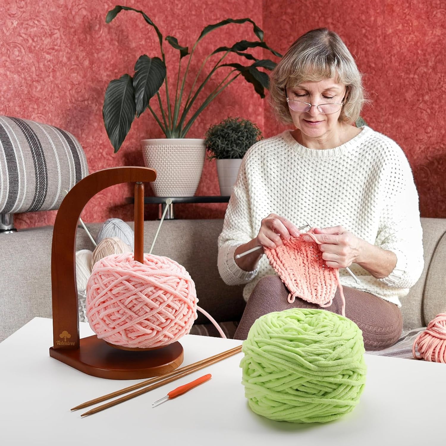 Yarn Holder for Crocheting and Knitting, Wooden Yarn Spinner, Magnetic Yarn Ball Holder, Yarn Spindle Dispenser, Gift for Crochet Lovers