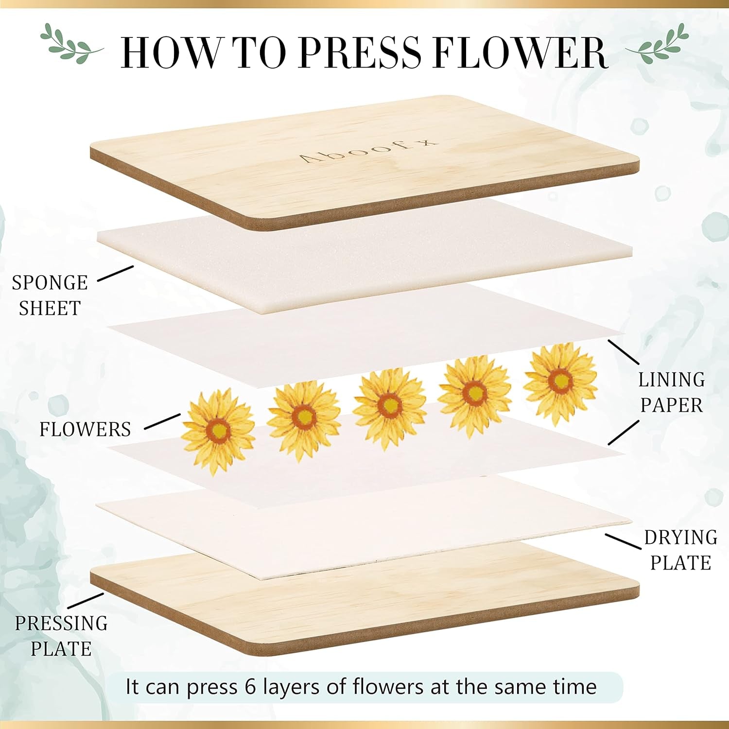 Flower Press Kit, Large Wooden Flower Pressing Kit for Adults Kids, 6 Layers 6.3 X 8.3 Inch Flower Press Leaf Pressing Kit to Making Dried Plants, DIY Flower Preservation Kit Crafts