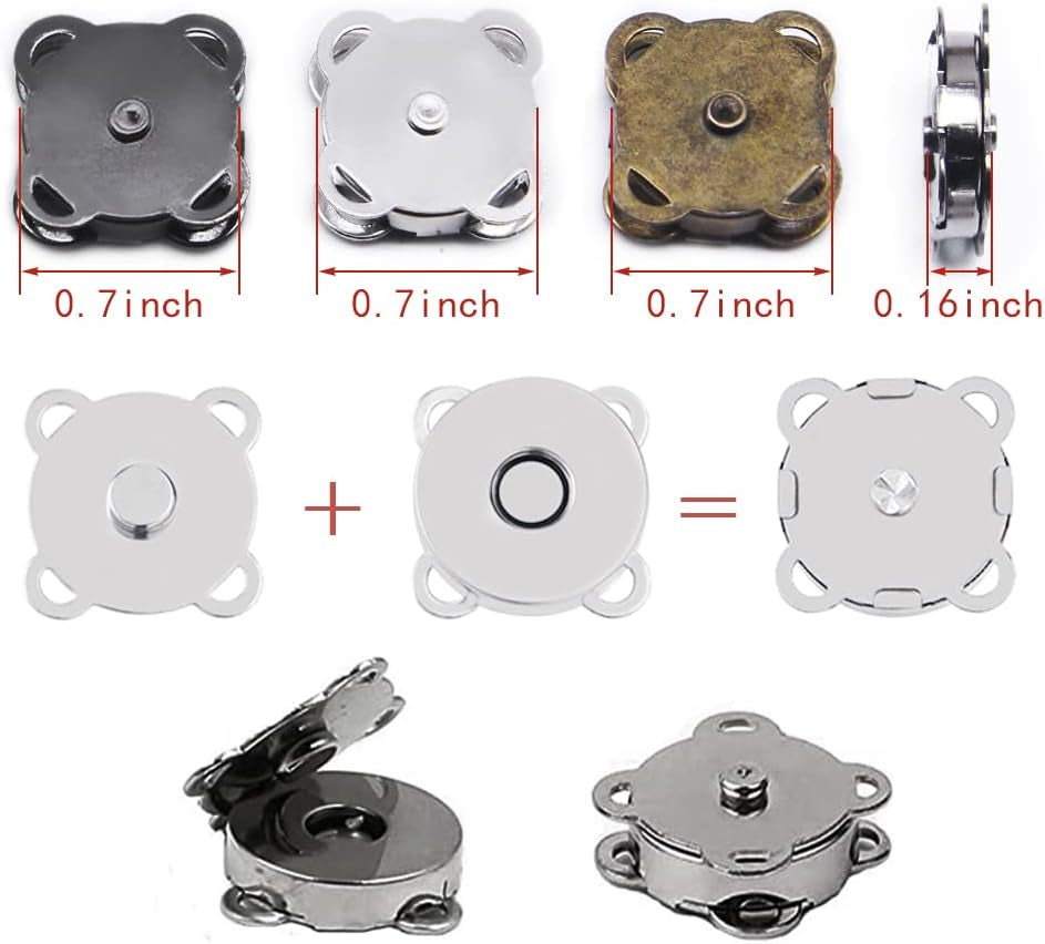 30 Sets Magnetic Snaps Button for Purse Handbag Wallet Overcoat Bag Mixed 3 Colors Fasteners Snap Buttons