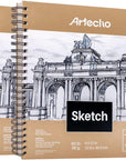 Sketch Book 9 X 12 Inch, 100 Sheets 90Gsm, Pack of 2, Spiral Sketchbook, Hardcover Sketchbook, Acid Free Sketch Paper, Sketch Pad, Sketchbook for Drawing