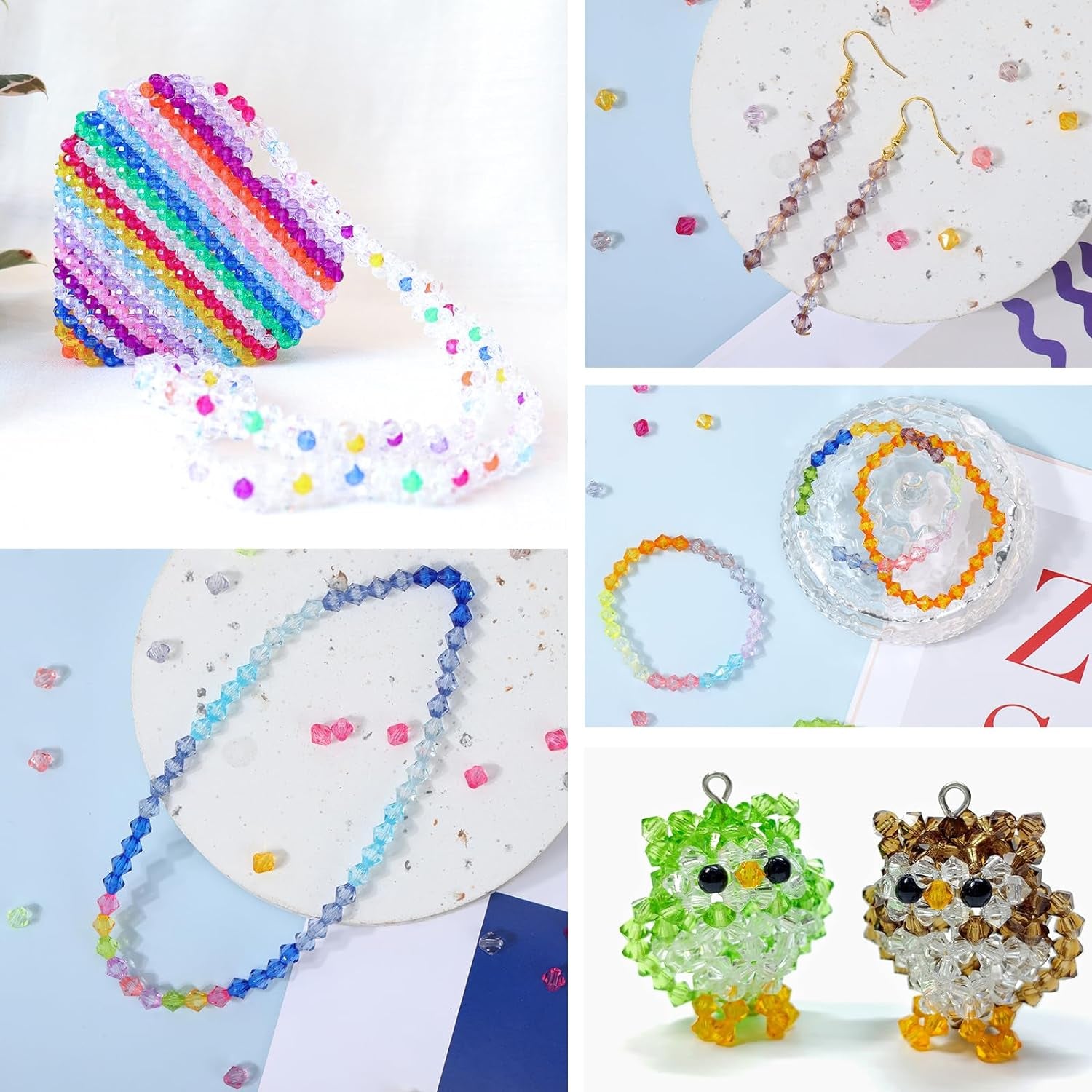 3080Pcs Crystal Beads,Rainbow Acrylic Beads Faceted 6Mm 28 Colors Bicone Colorful Spacers Bulk for Bracelet Necklace Jewelry Making DIY Craft