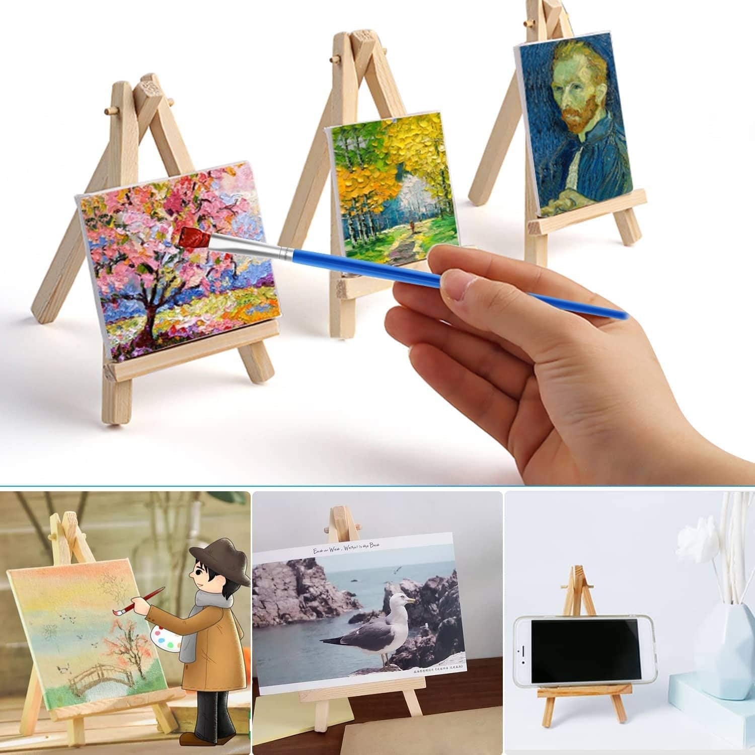 Mini Canvas and Easel,  47 Pieces Mini Canvas Painting Set Includes 4X4 Inches Primed Canvas, Mini Easel, Acrylic Paint, Paintbrushes and Palette for Kids Artists Art Party