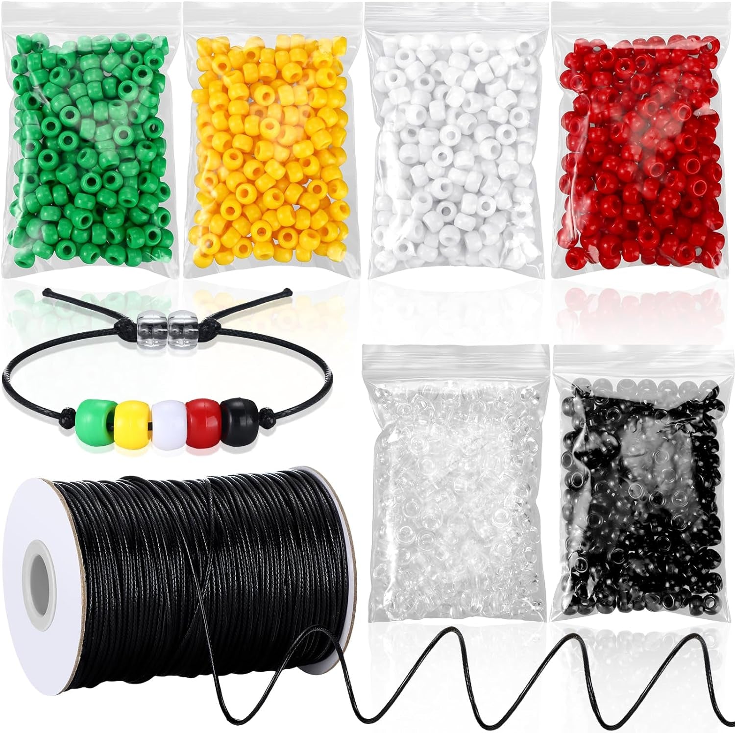 1200 Pcs Plan of Salvation Bracelet Bead Bulk Wordless Faith Bracelet Clear Red Black Green Yellow White Beads with 100 Yards Waxed Cotton Thread Cord Christian Bible Teaching Craft Kits