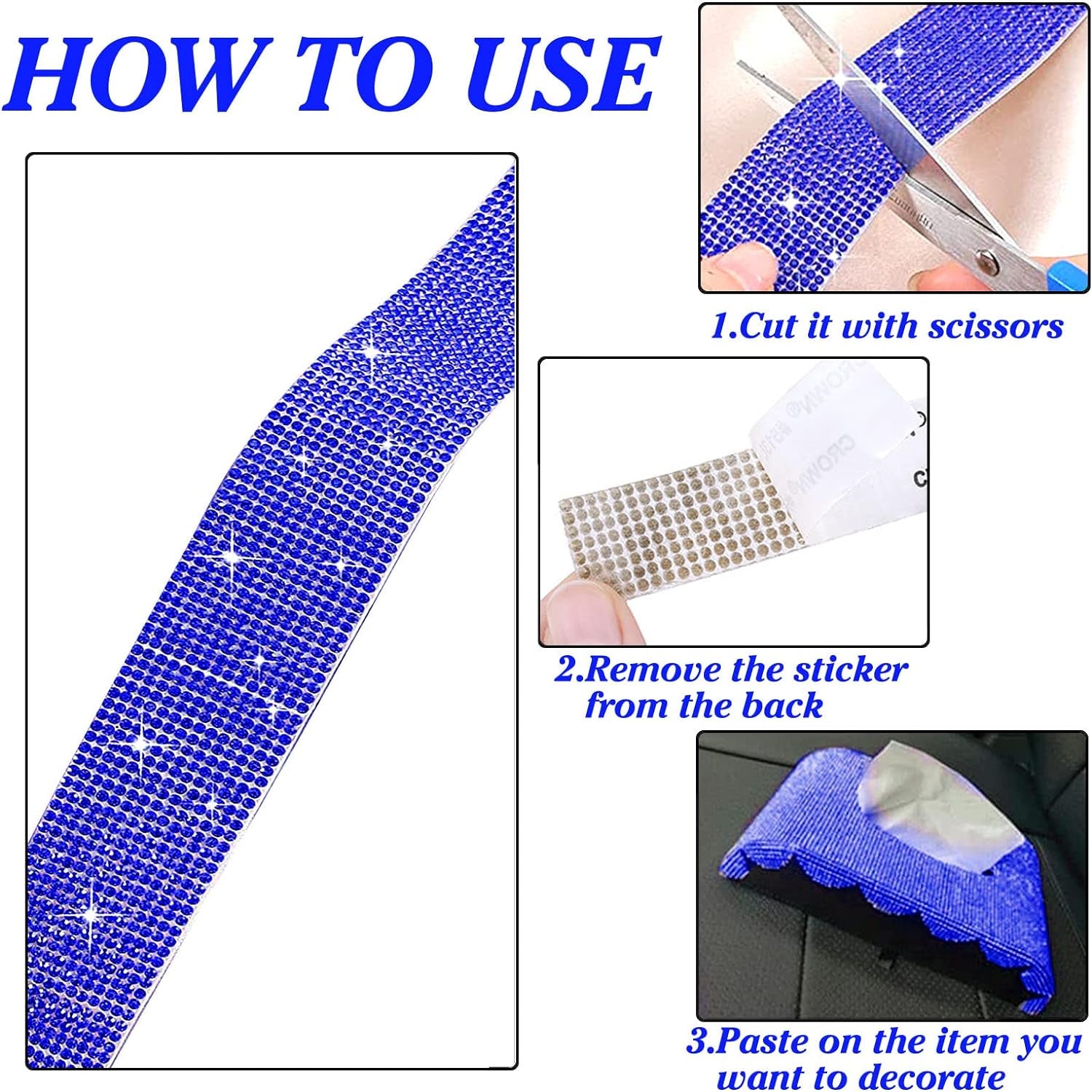 10 Rolls Self Adhesive Rhinestone Ribbon Crystal Diamond Sticker Bling Ribbon DIY Decoration with 2 Mm Rhinestones for DIY Arts Crafts,Wedding Party Decor,Car Phone Decoration.(Each Roll 1 Yard)